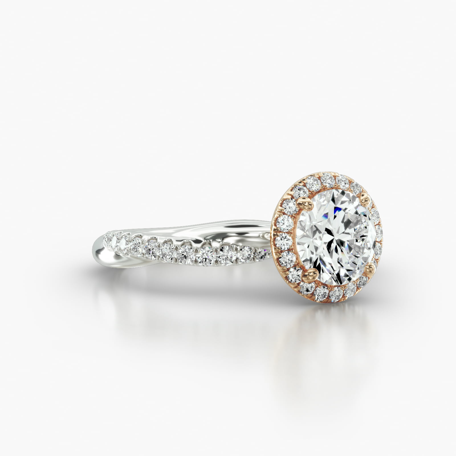 Rope Pavé Engagement Ring Embellished With a Single Row Pavé Halo Head