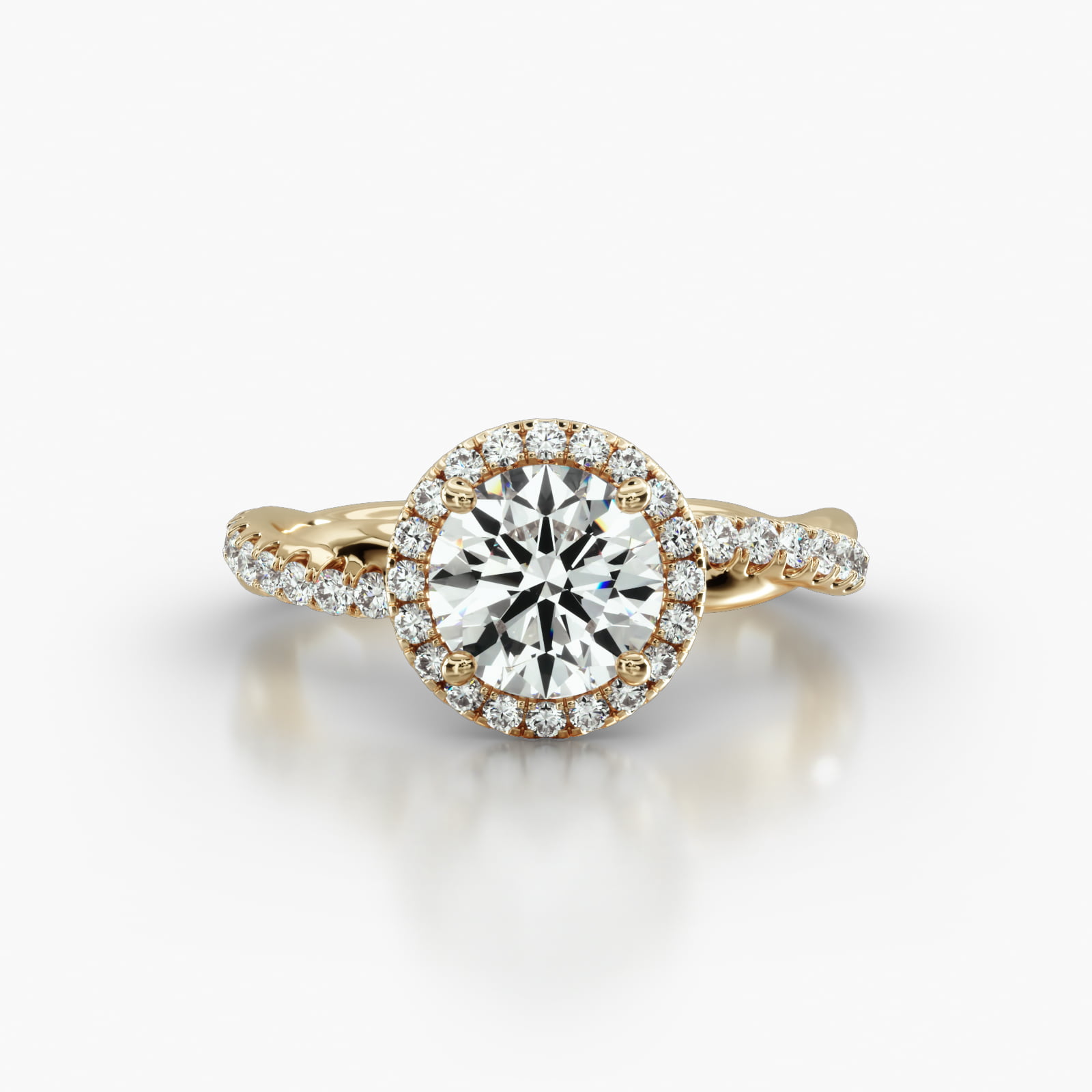 Rope Pavé Engagement Ring Embellished With a Single Row Pavé Halo Head
