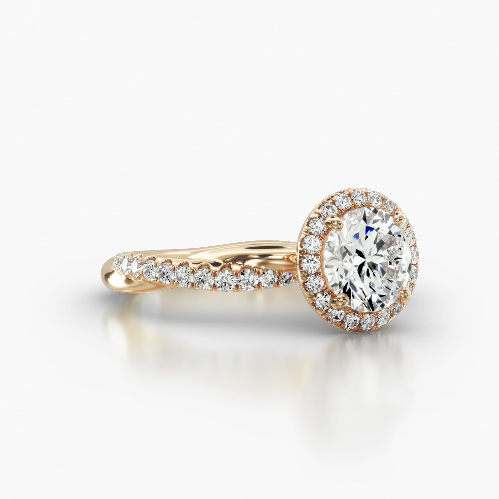 Rope Pavé Engagement Ring Embellished With a Single Row Pavé Halo Head