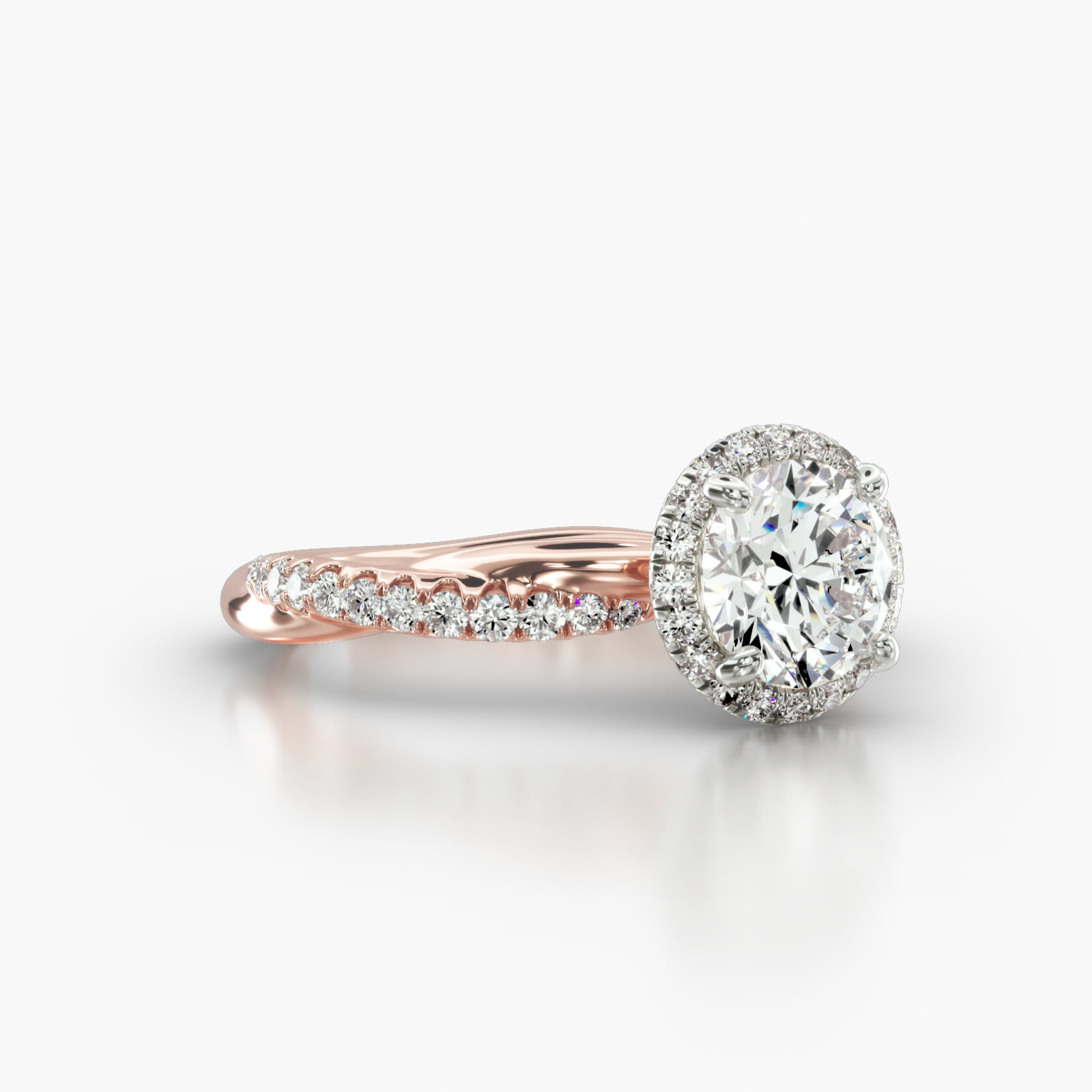 Rope Pavé Engagement Ring Embellished With a French Pavé Halo Head