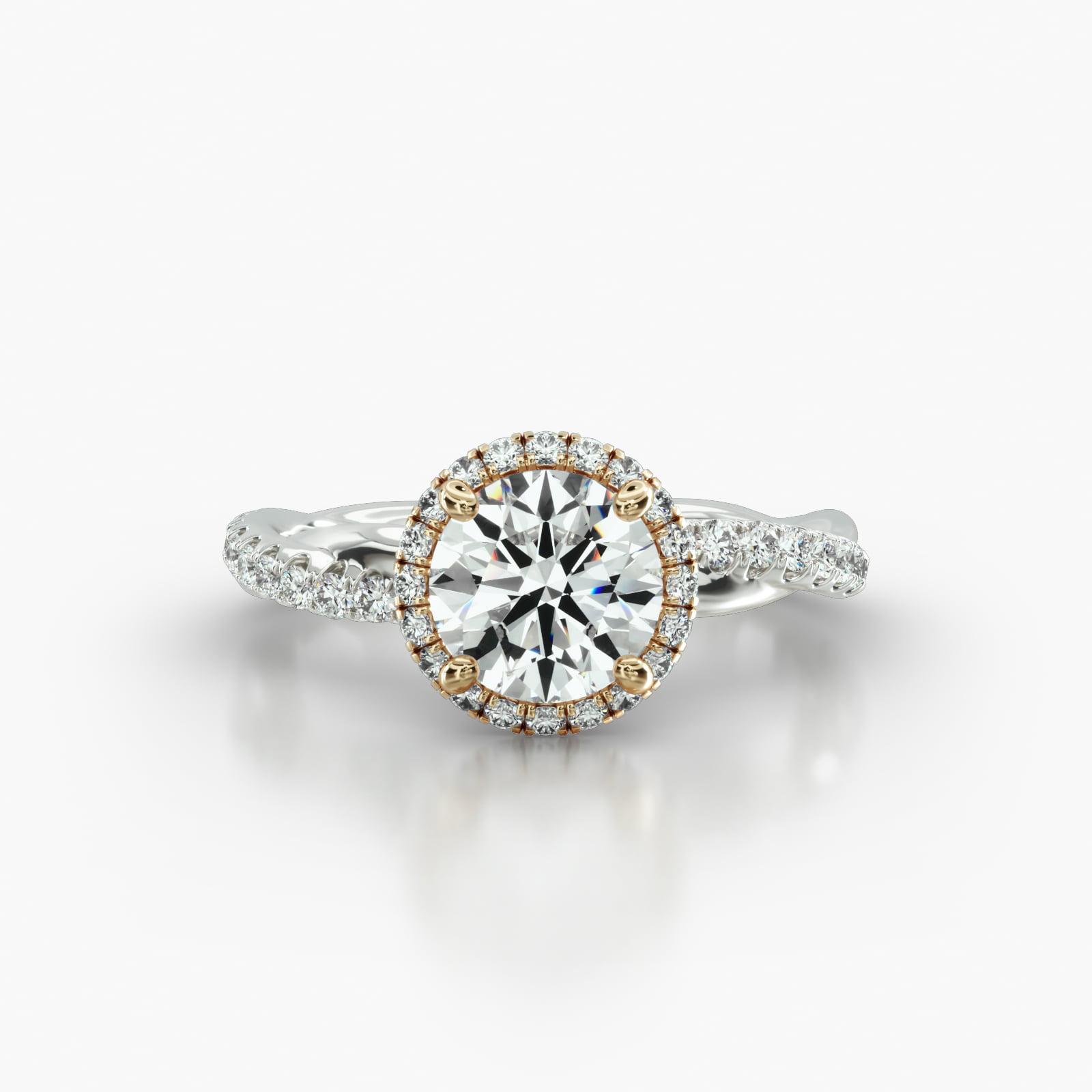 Rope Pavé Engagement Ring Embellished With a French Pavé Halo Head