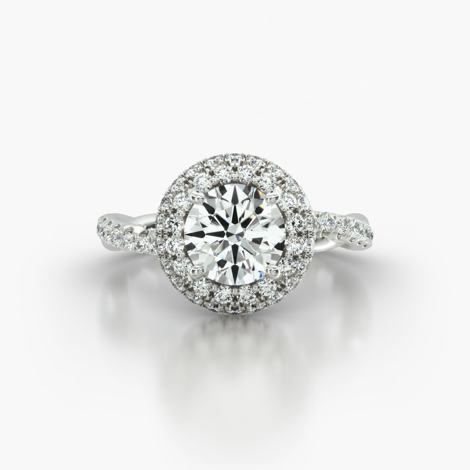 Rope Pavé Engagement Ring Embellished With a Falling Edge Pavé Halo Head