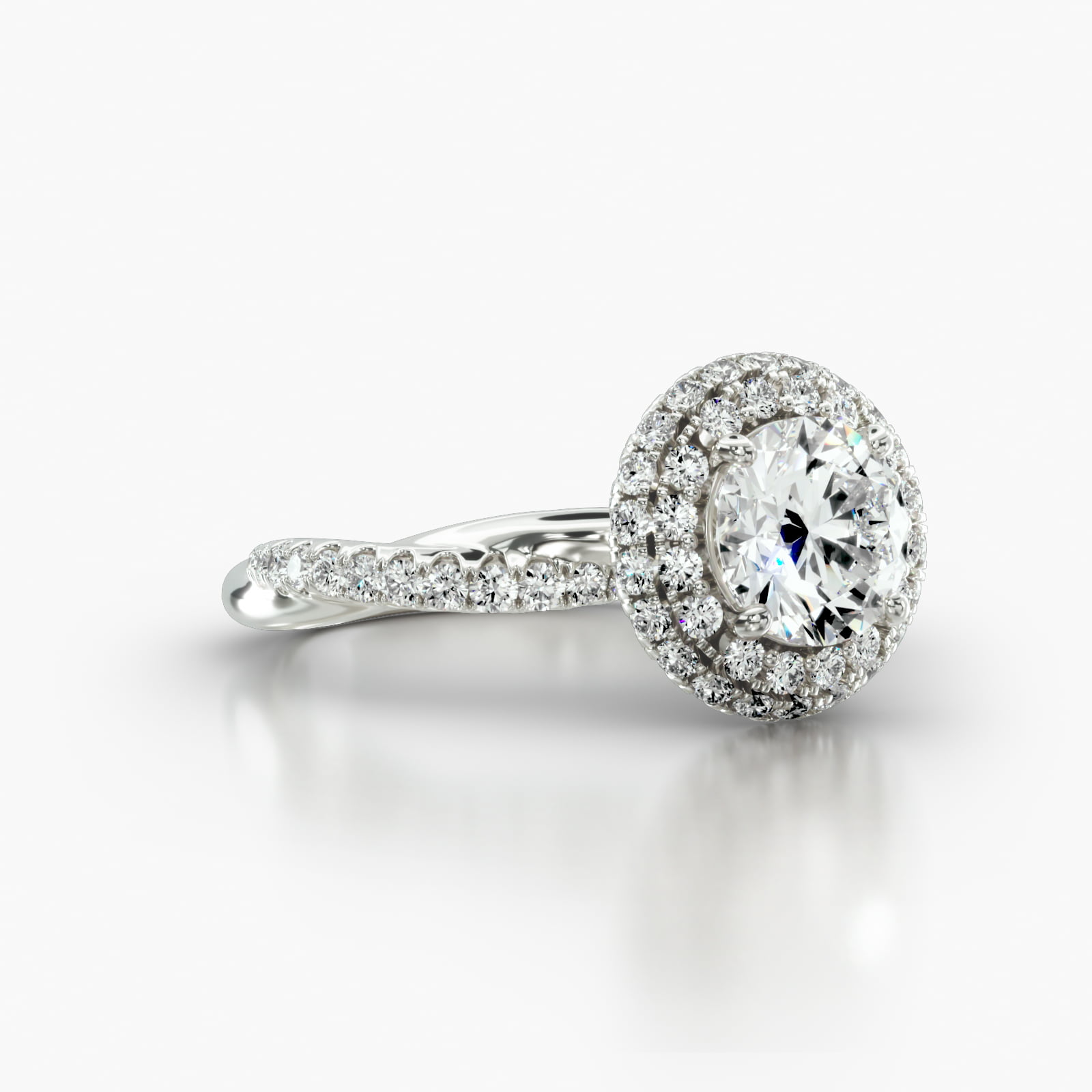 Rope Pavé Engagement Ring Embellished With a Falling Edge Pavé Halo Head