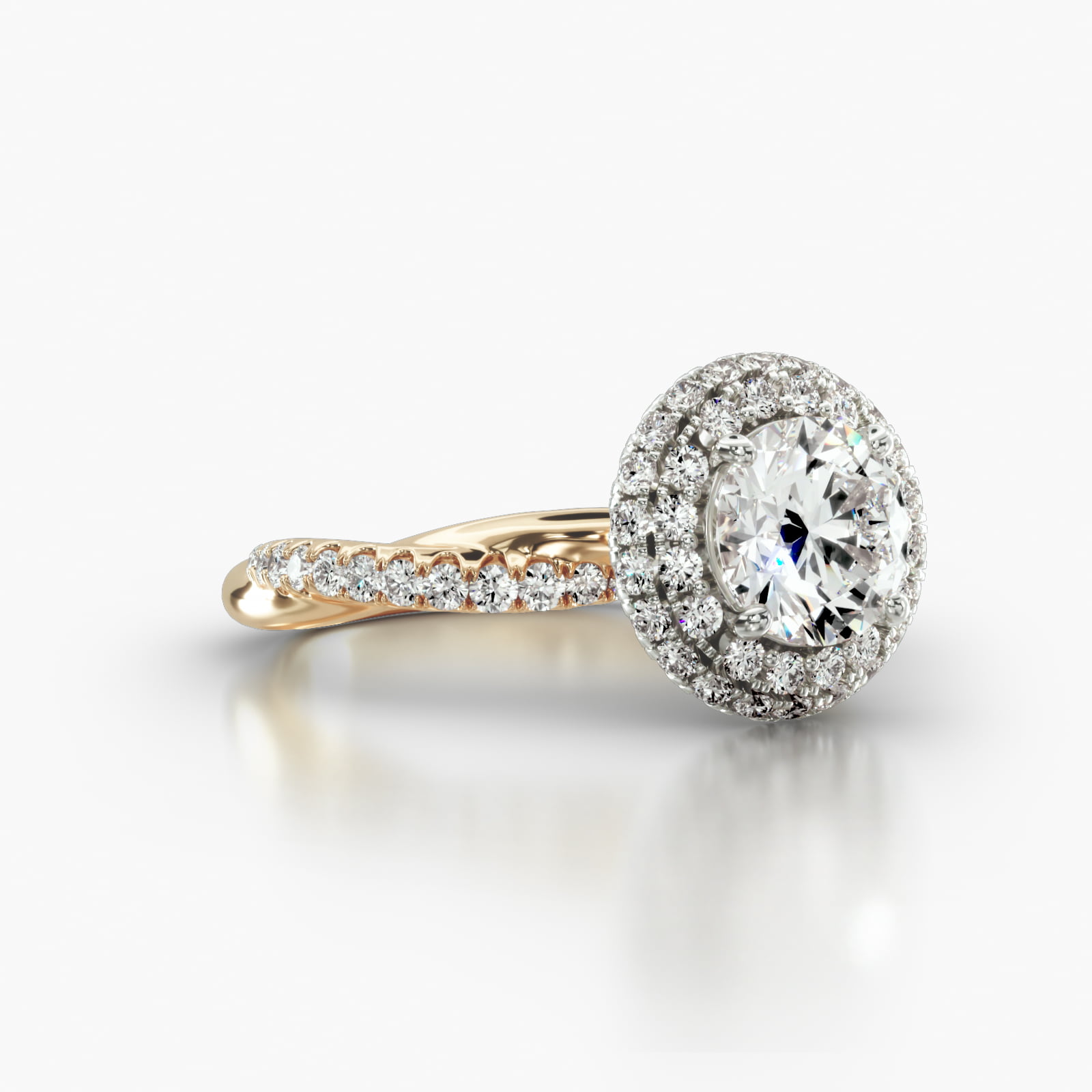 Rope Pavé Engagement Ring Embellished With a Falling Edge Pavé Halo Head