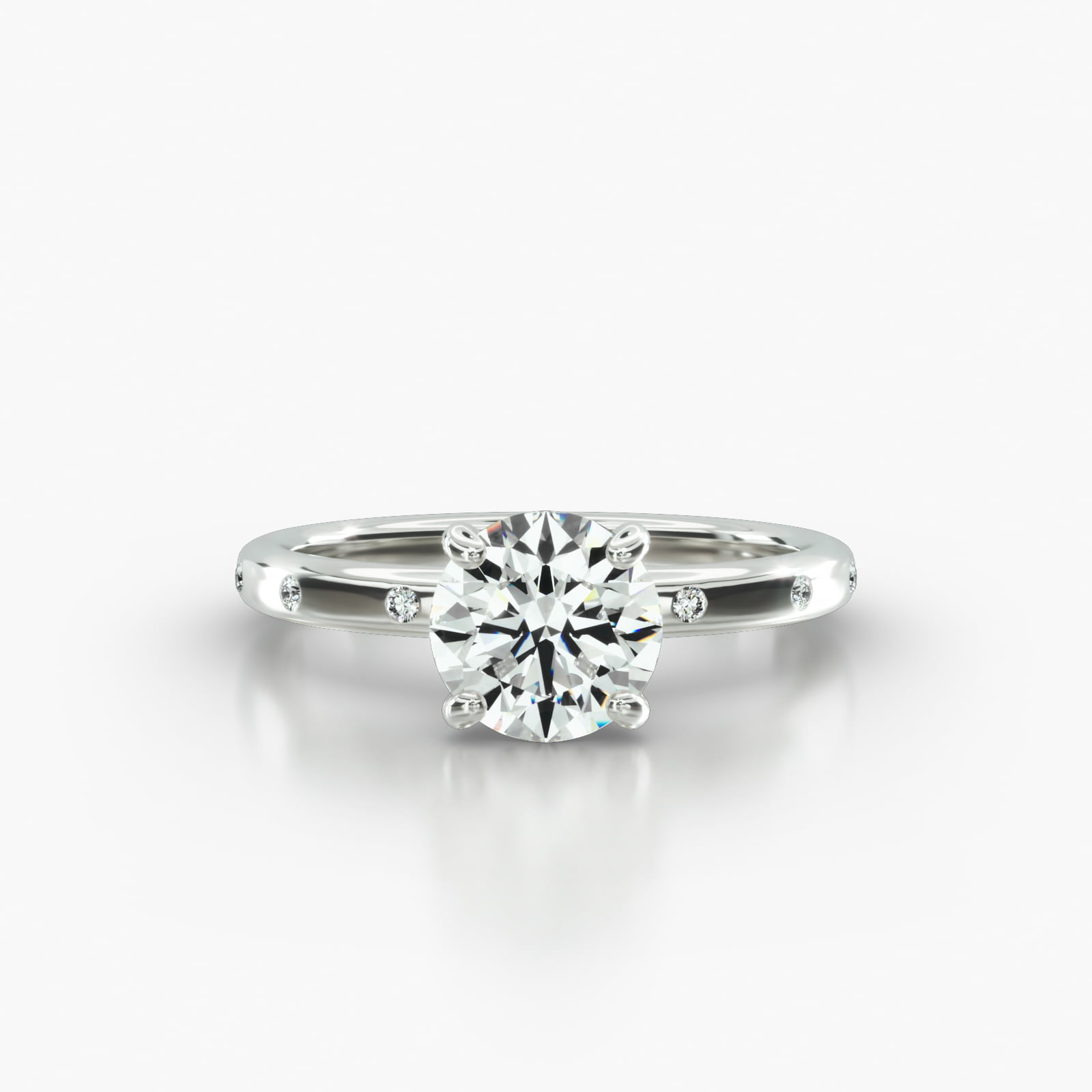 Sleek Accent Diamond Engagement Ring Embellished With a Four Prong Signature Head