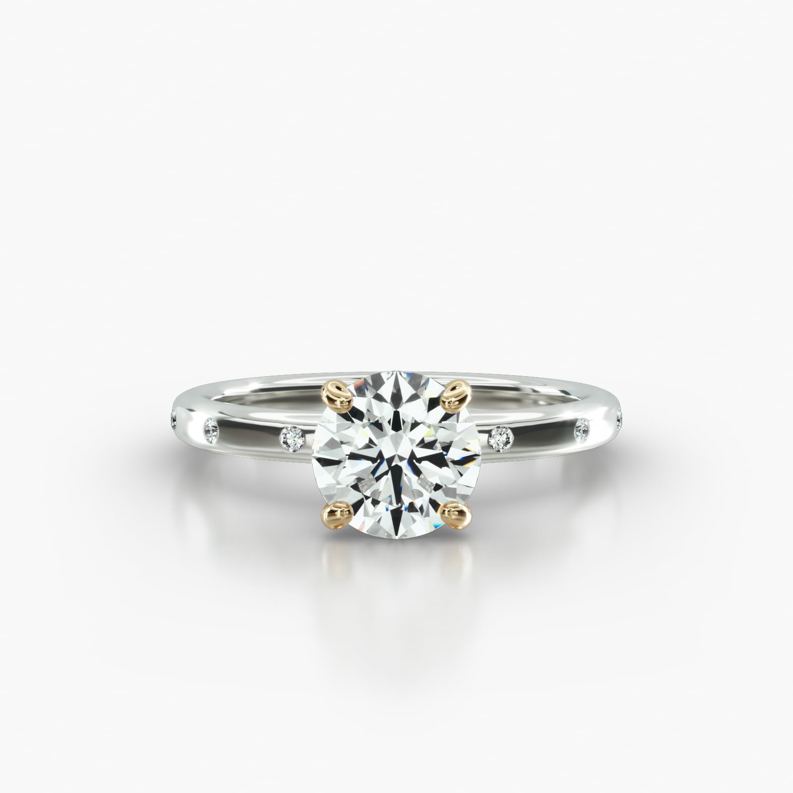 Sleek Accent Diamond Engagement Ring Embellished With a Four Prong Signature Head