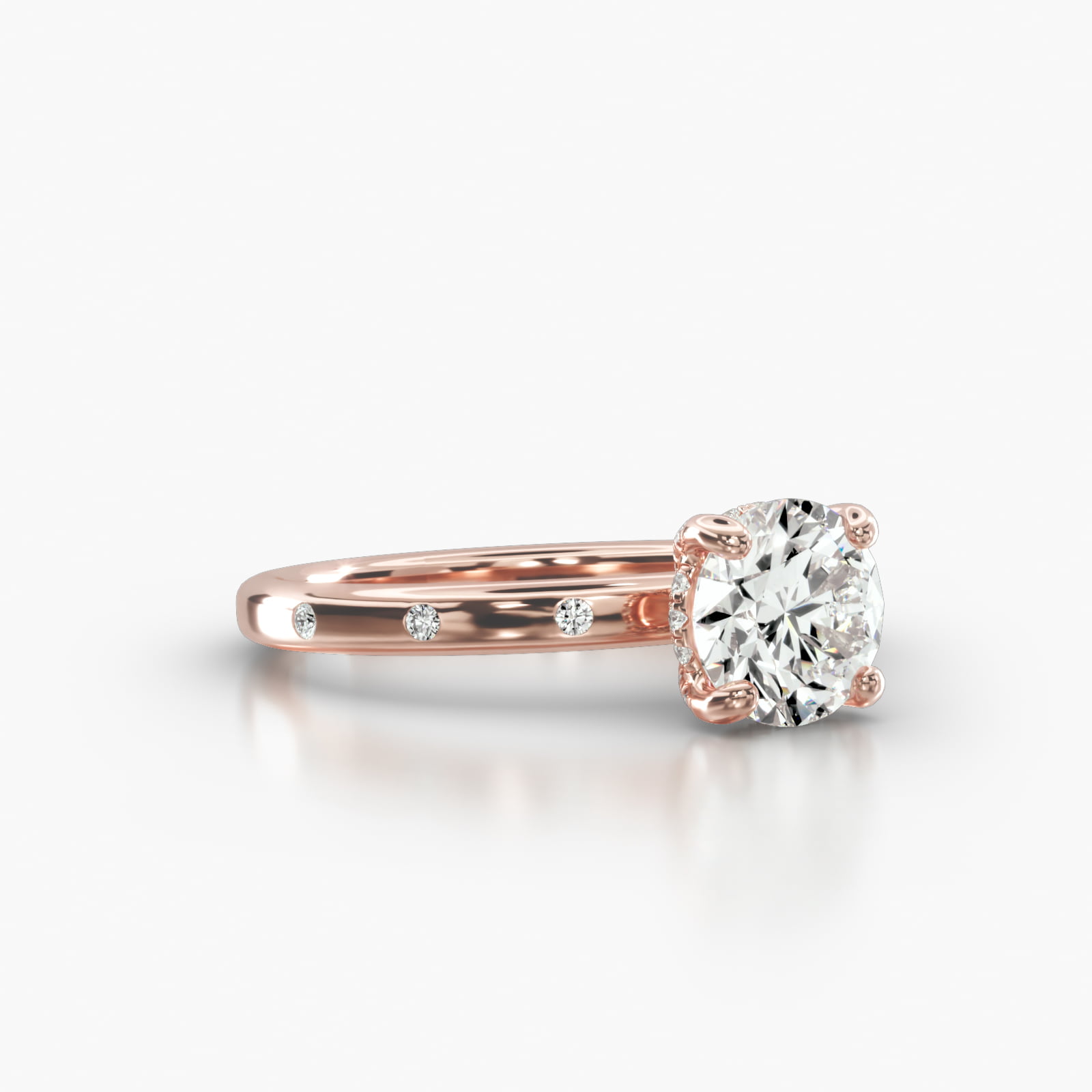Sleek Accent Diamond Engagement Ring Embellished With a Classic Pavé Basket Head