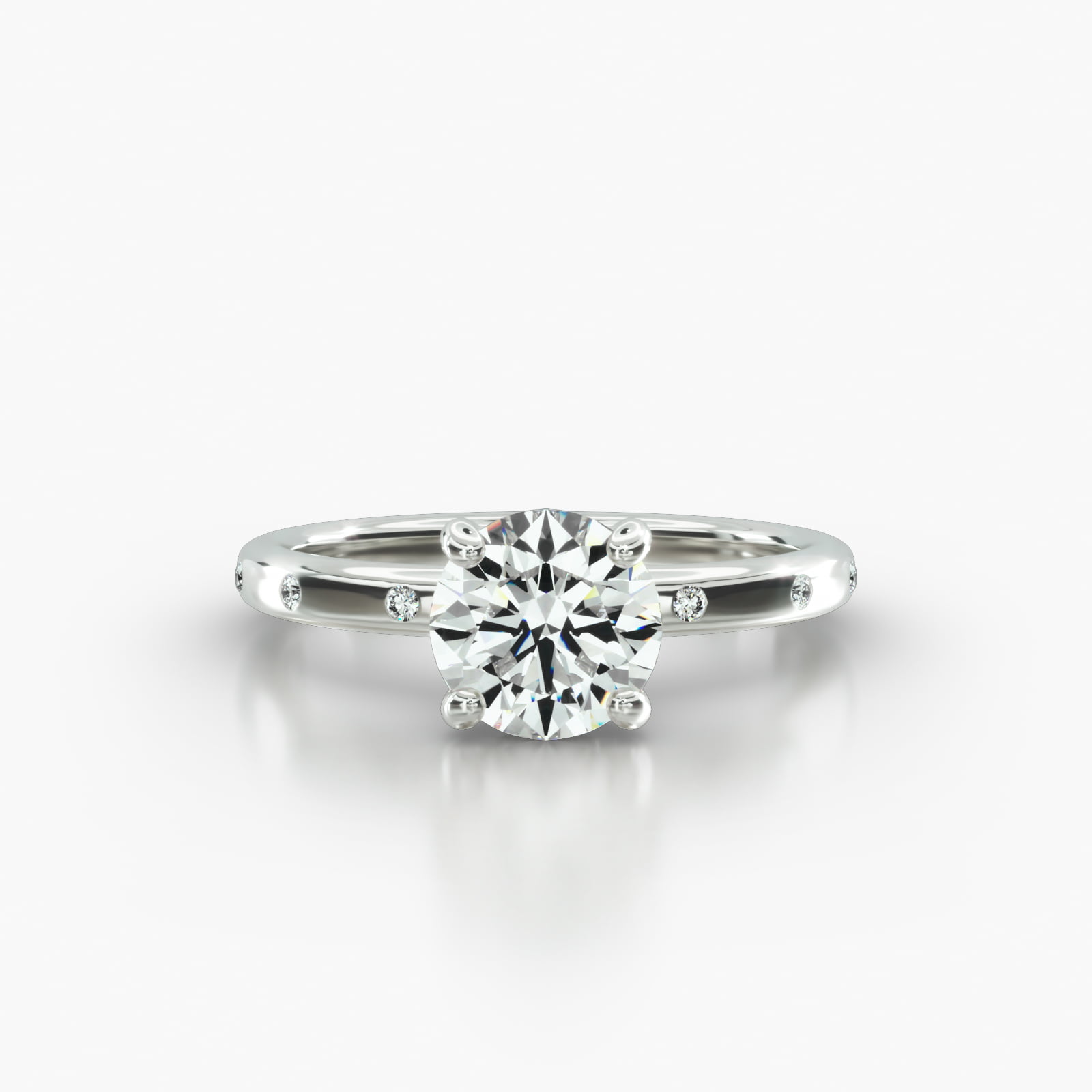 Sleek Accent Diamond Engagement Ring Embellished With a Classic Pavé Basket Head