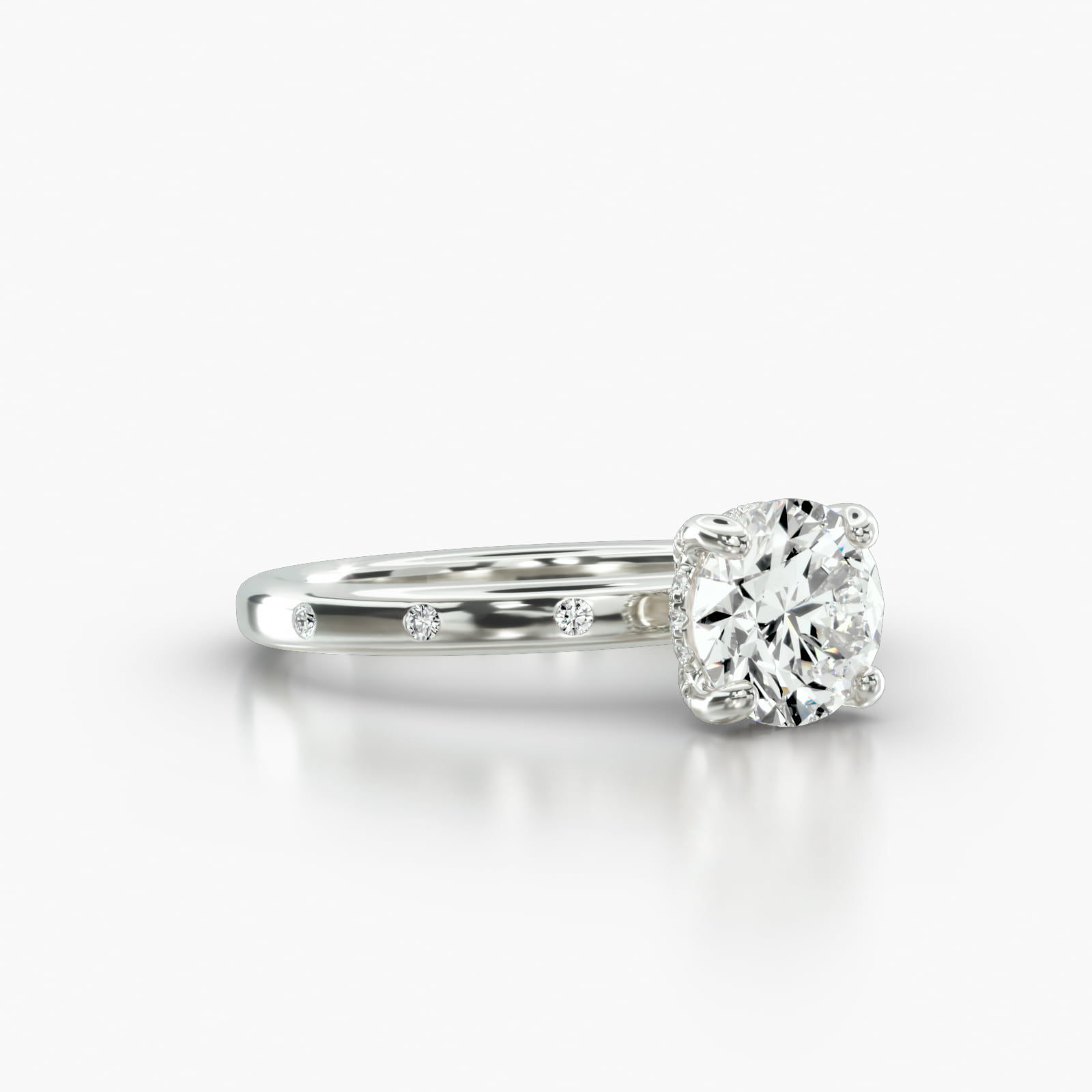 Sleek Accent Diamond Engagement Ring Embellished With a Classic Pavé Basket Head