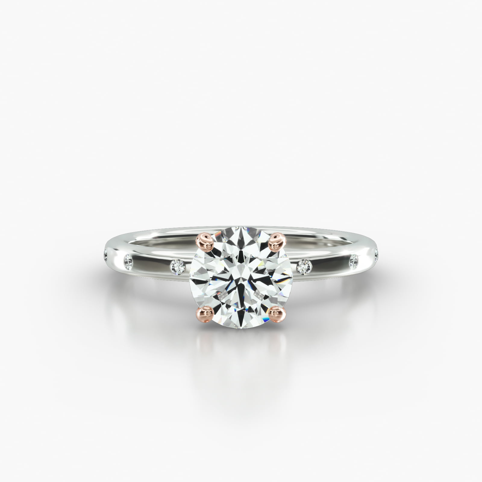 Sleek Accent Diamond Engagement Ring Embellished With a Four Prong Signature Head With Diamond Bridge Accent