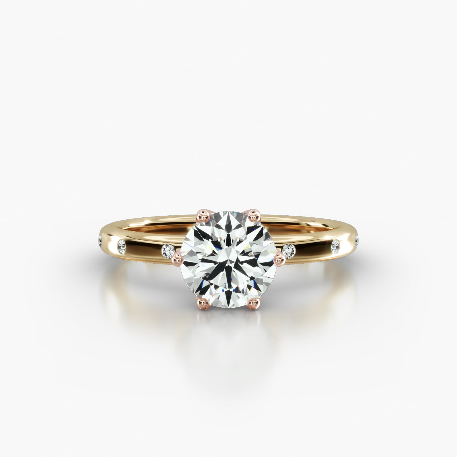 Sleek Accent Diamond Engagement Ring Embellished With a Scalloped Six Prong Head