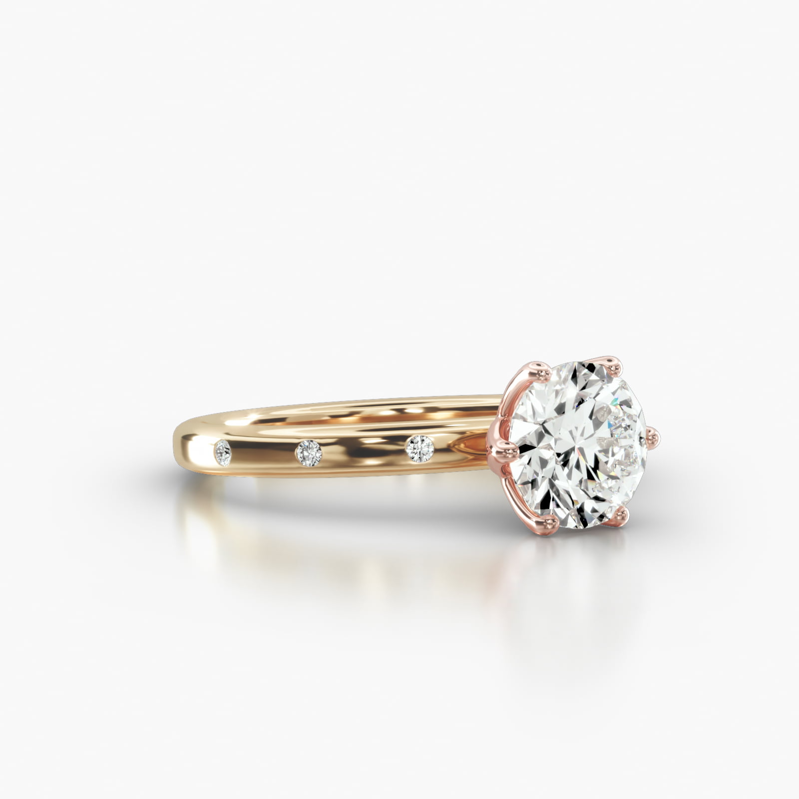Sleek Accent Diamond Engagement Ring Embellished With a Scalloped Six Prong Head