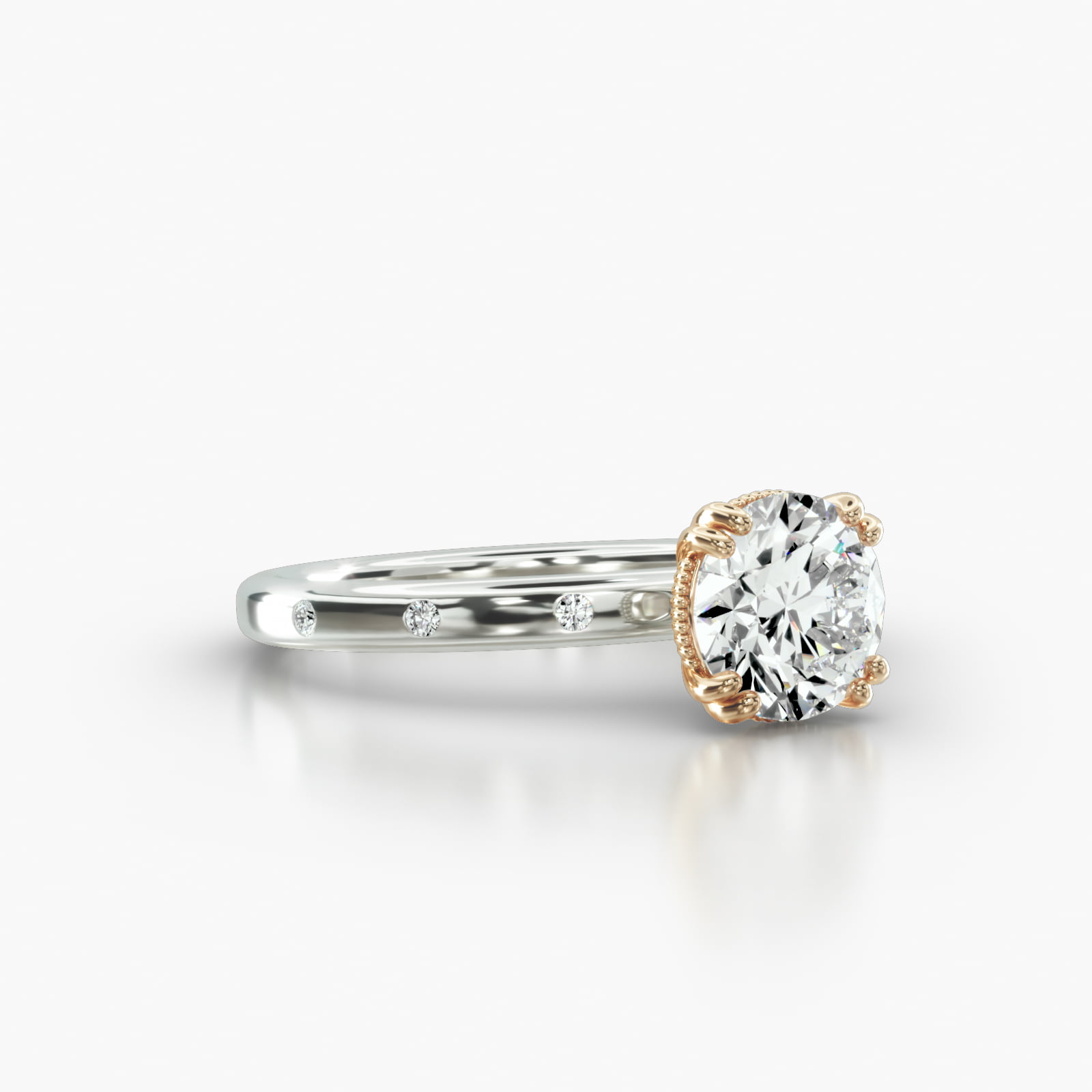 Sleek Accent Diamond Engagement Ring Embellished With a Vintage Basket Head