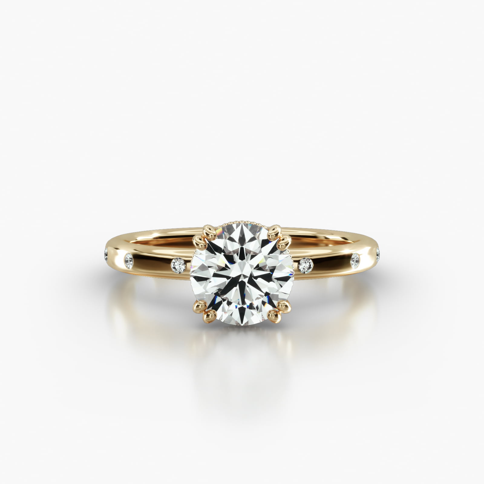 Sleek Accent Diamond Engagement Ring Embellished With a Vintage Basket Head