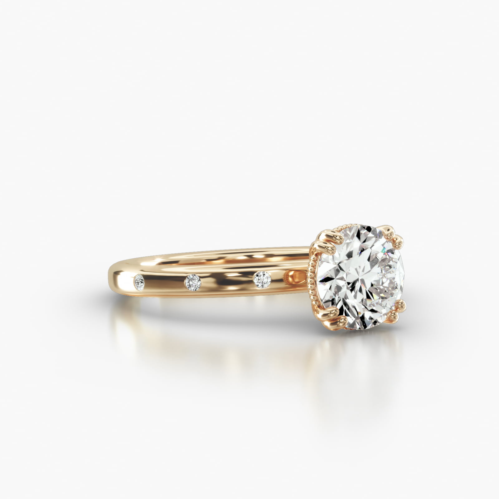 Sleek Accent Diamond Engagement Ring Embellished With a Vintage Basket Head