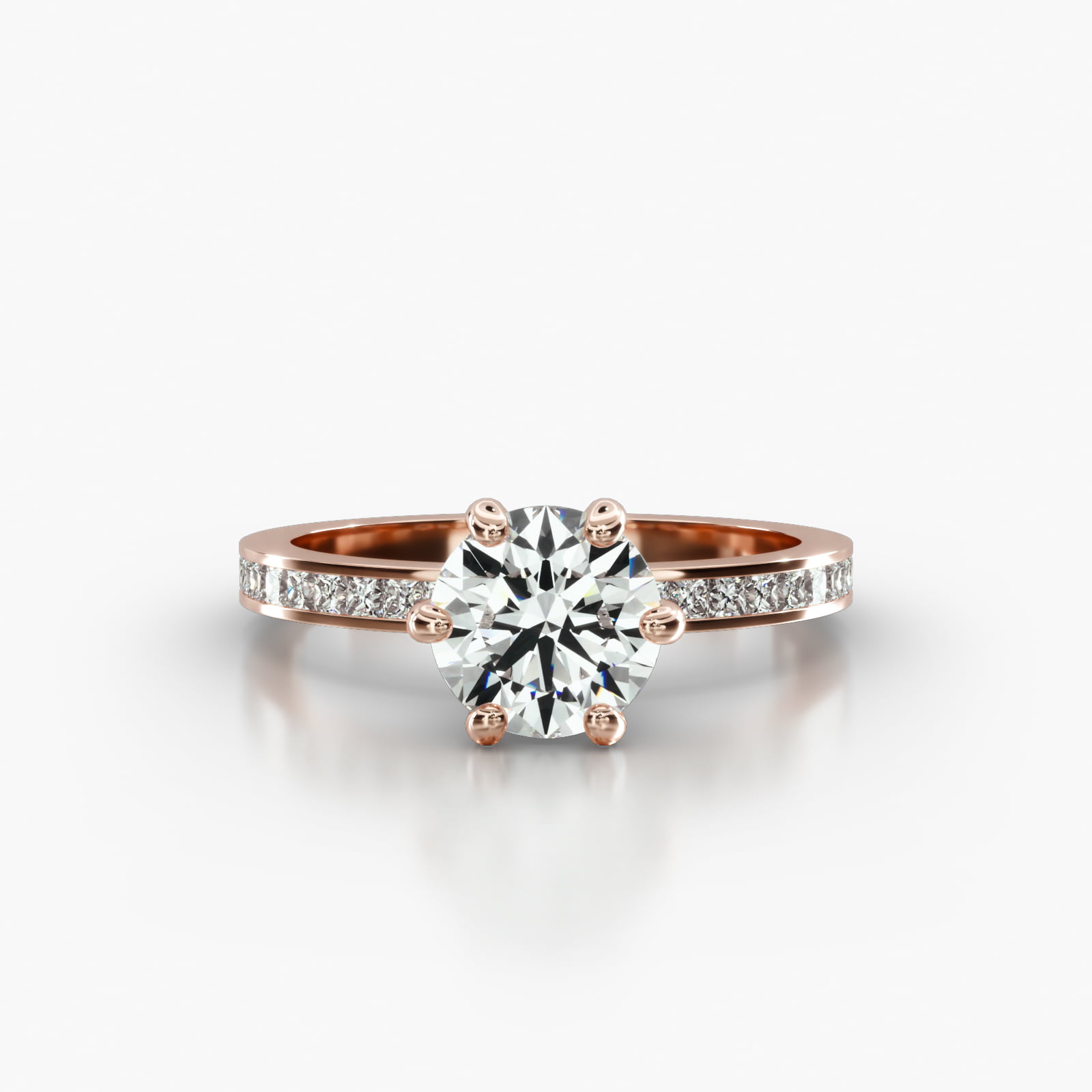 Channel Set Princess Cut Diamond Engagement Ring Embellished With a Six Prong Signature Head