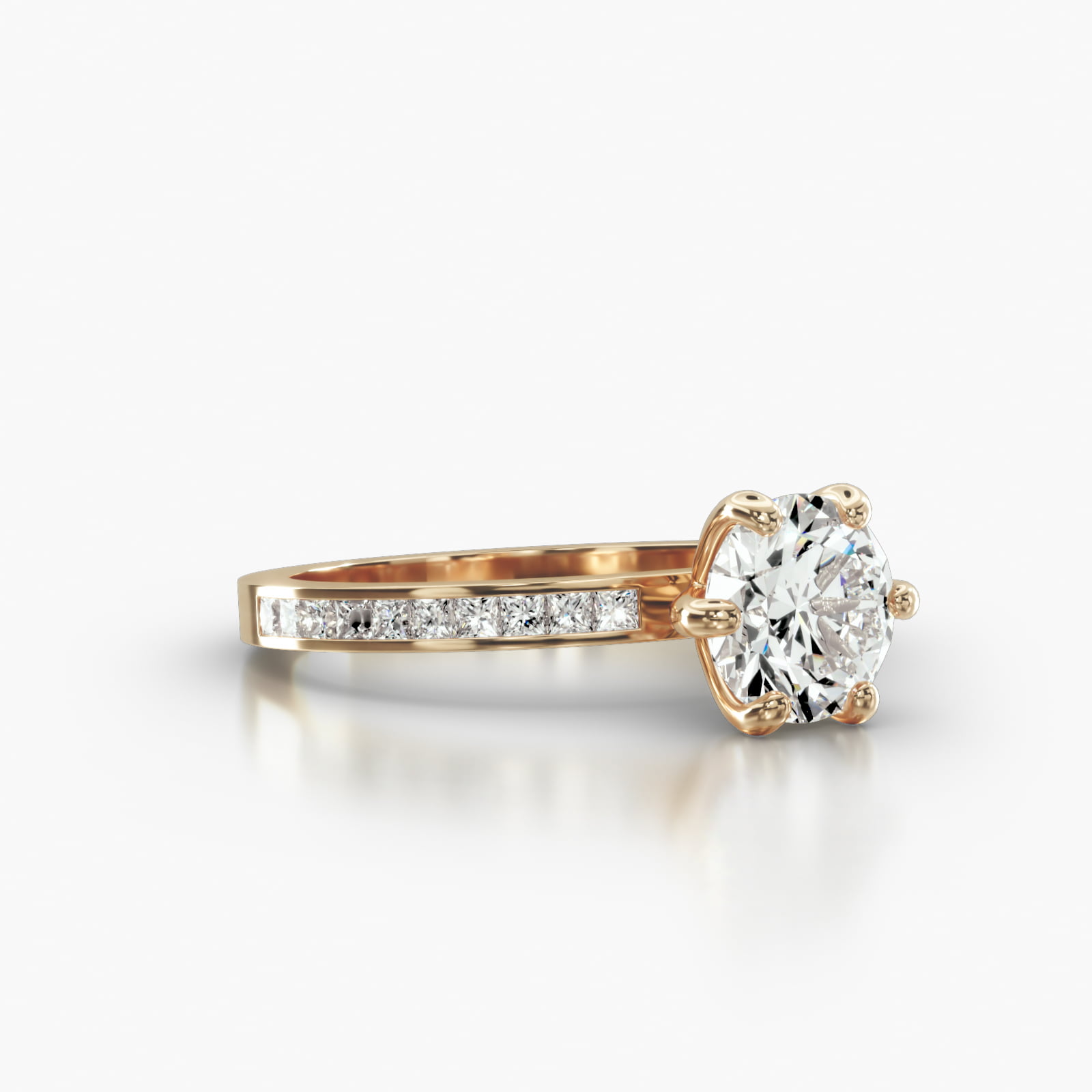 Channel Set Princess Cut Diamond Engagement Ring Embellished With a Six Prong Signature Head