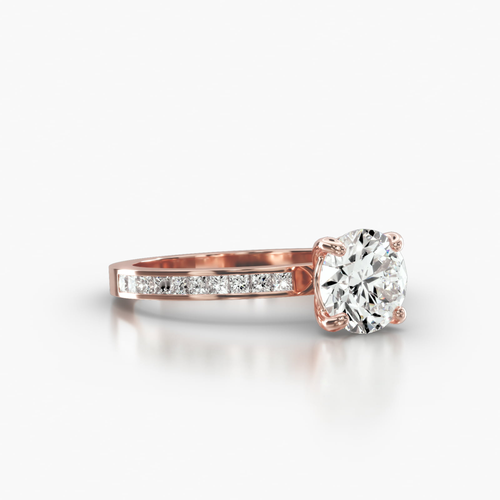 Channel Set Princess Cut Diamond Engagement Ring Embellished With a Classic Basket Head