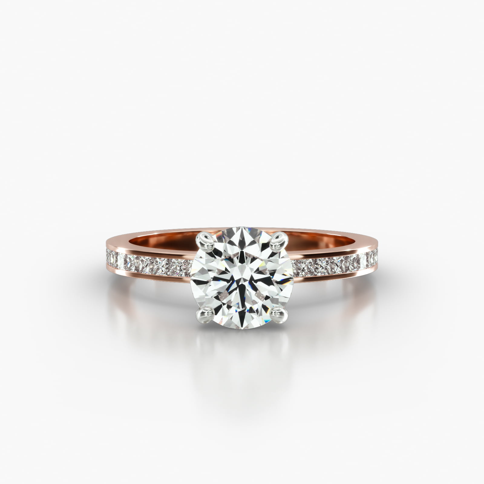Channel Set Princess Cut Diamond Engagement Ring Embellished With a Classic Basket Head