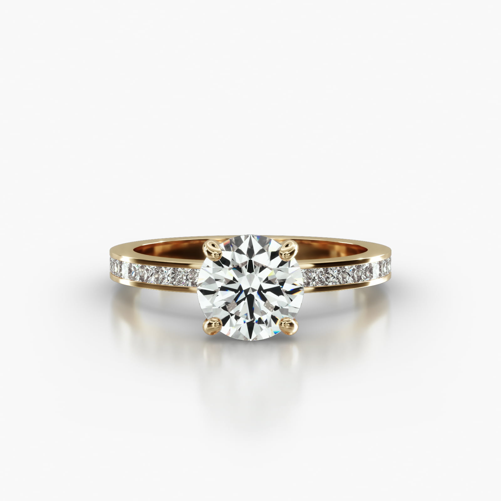 Channel Set Princess Cut Diamond Engagement Ring Embellished With a Classic Basket Head