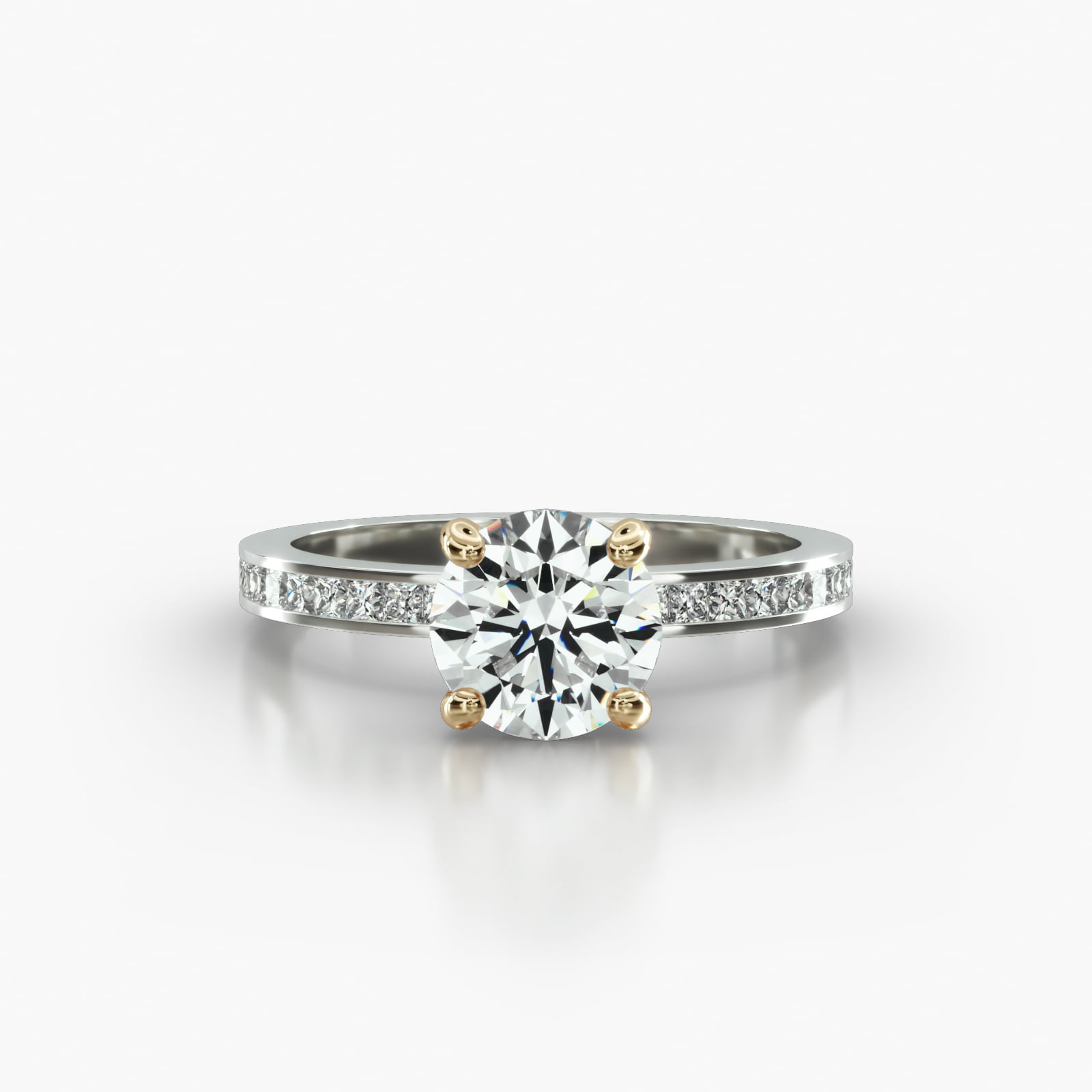 Channel Set Princess Cut Diamond Engagement Ring Embellished With a Classic Pavé Basket Head