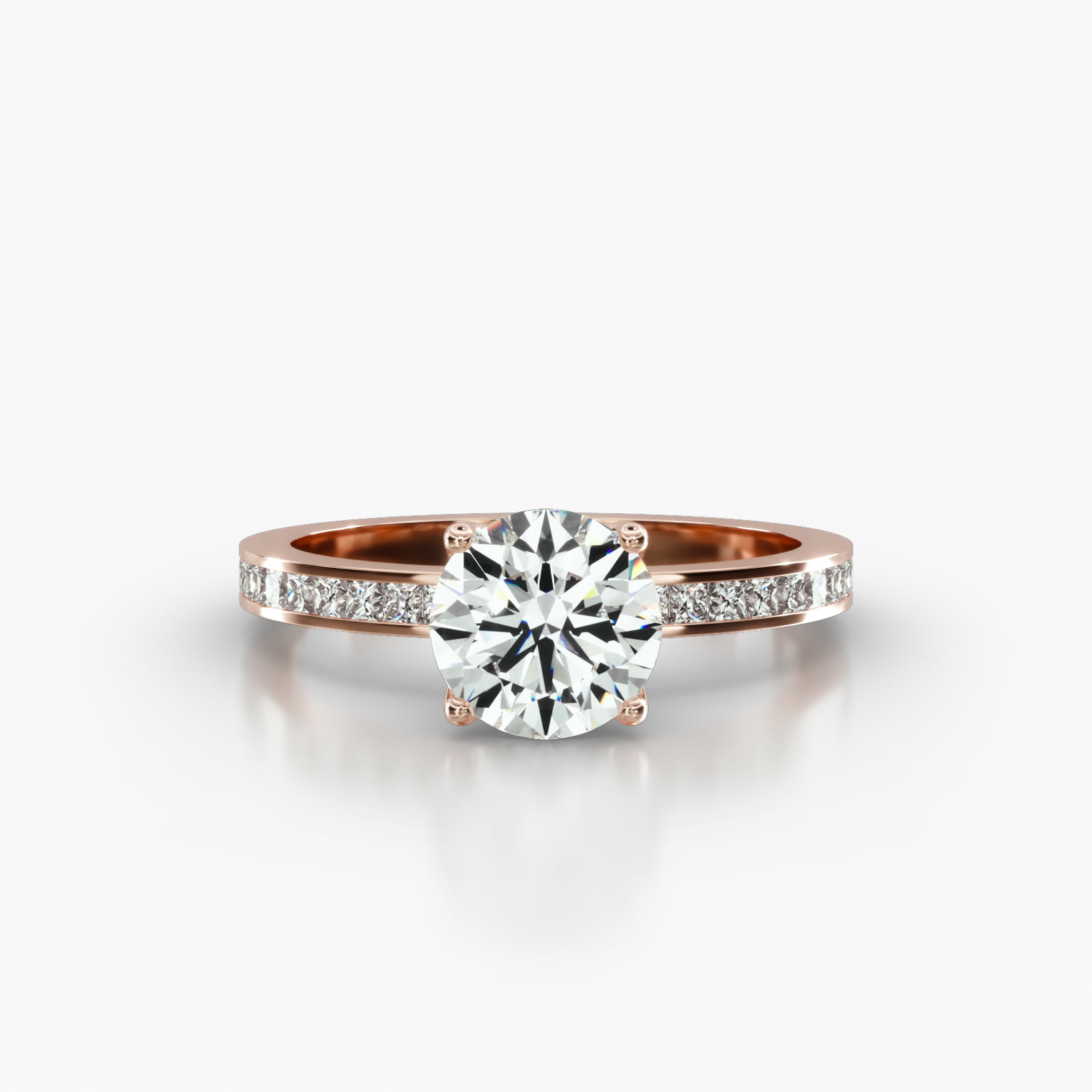 Channel Set Princess Cut Diamond Engagement Ring Embellished With a Four Prong Tulip Basket Head