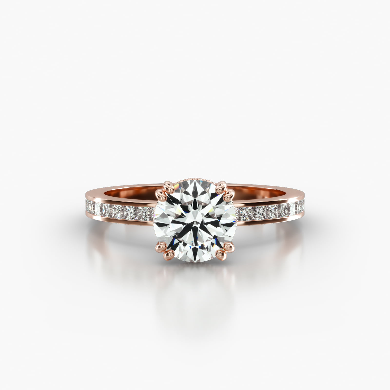 Channel Set Princess Cut Diamond Engagement Ring Embellished With a Vintage Basket Head