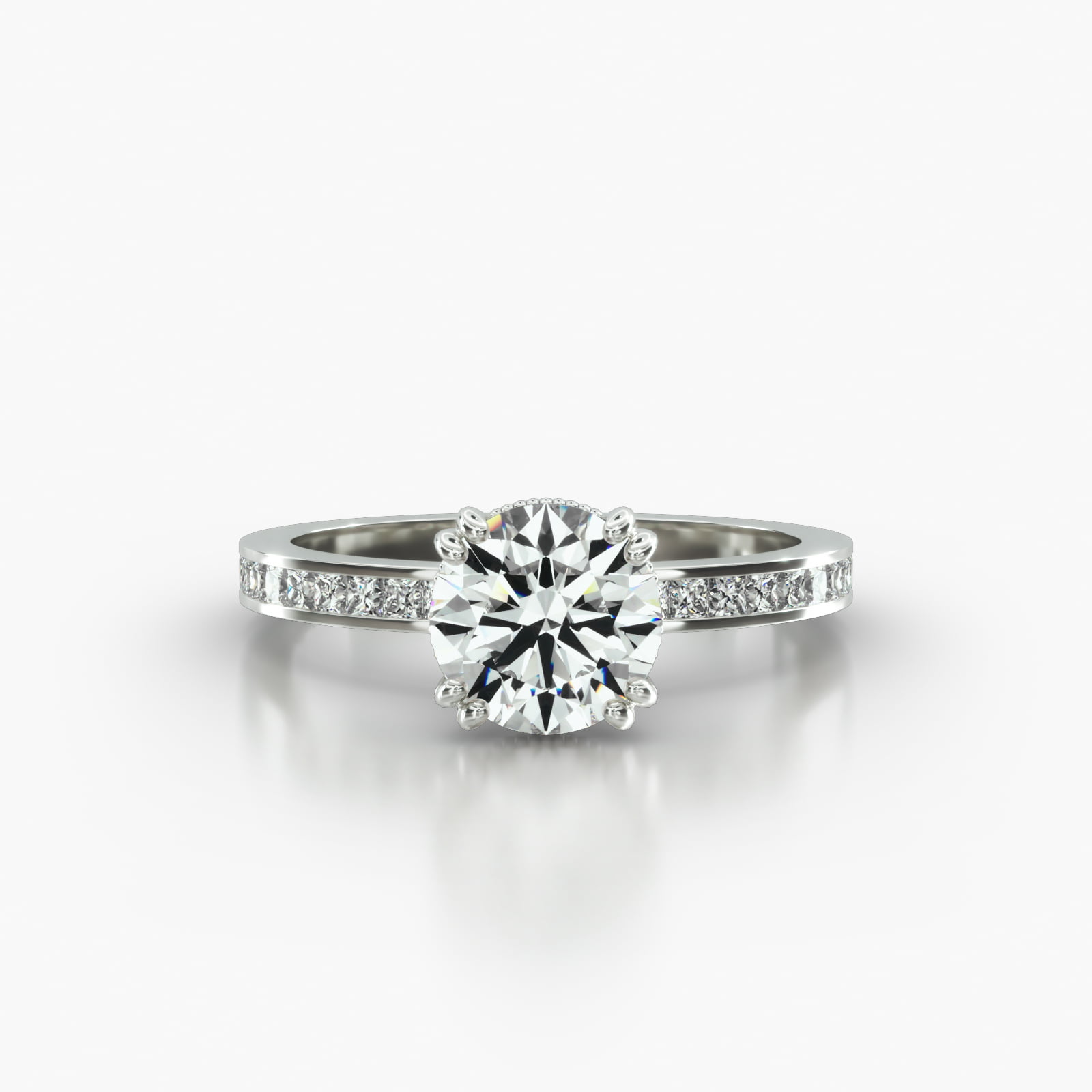 Channel Set Princess Cut Diamond Engagement Ring Embellished With a Vintage Basket Head