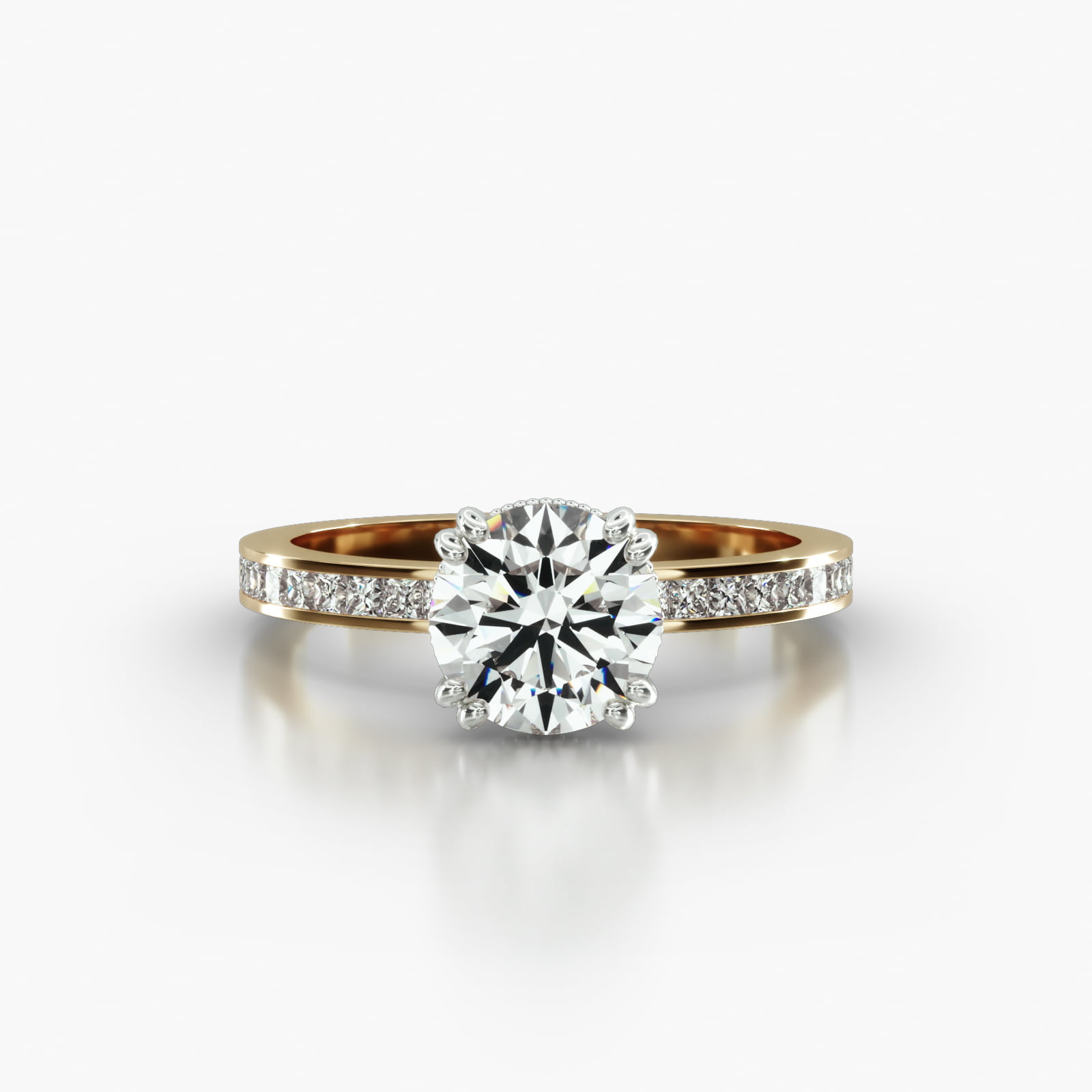 Channel Set Princess Cut Diamond Engagement Ring Embellished With a Vintage Basket Head