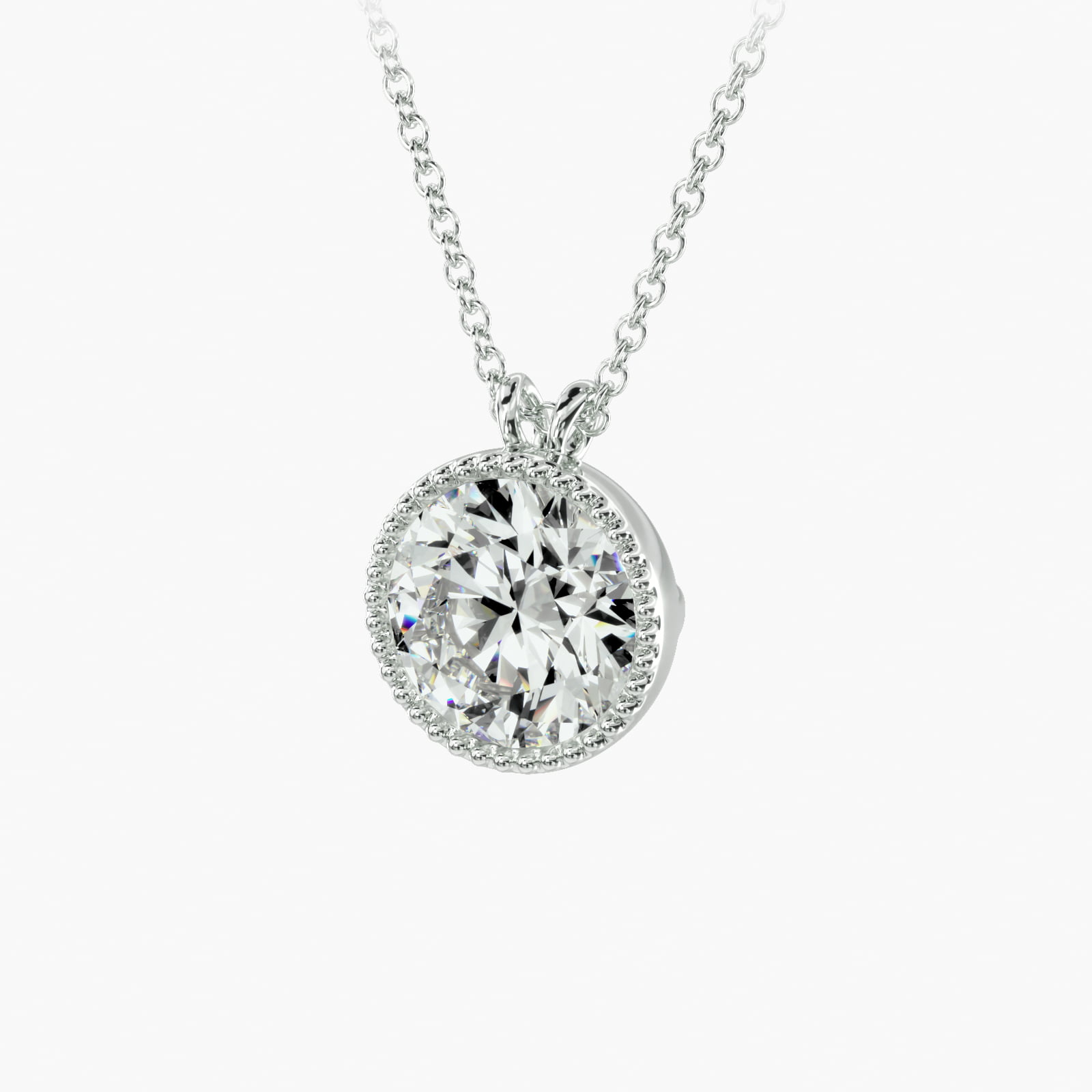 14K White Gold Milgrain Bezel Diamond Pendant (Mounting)