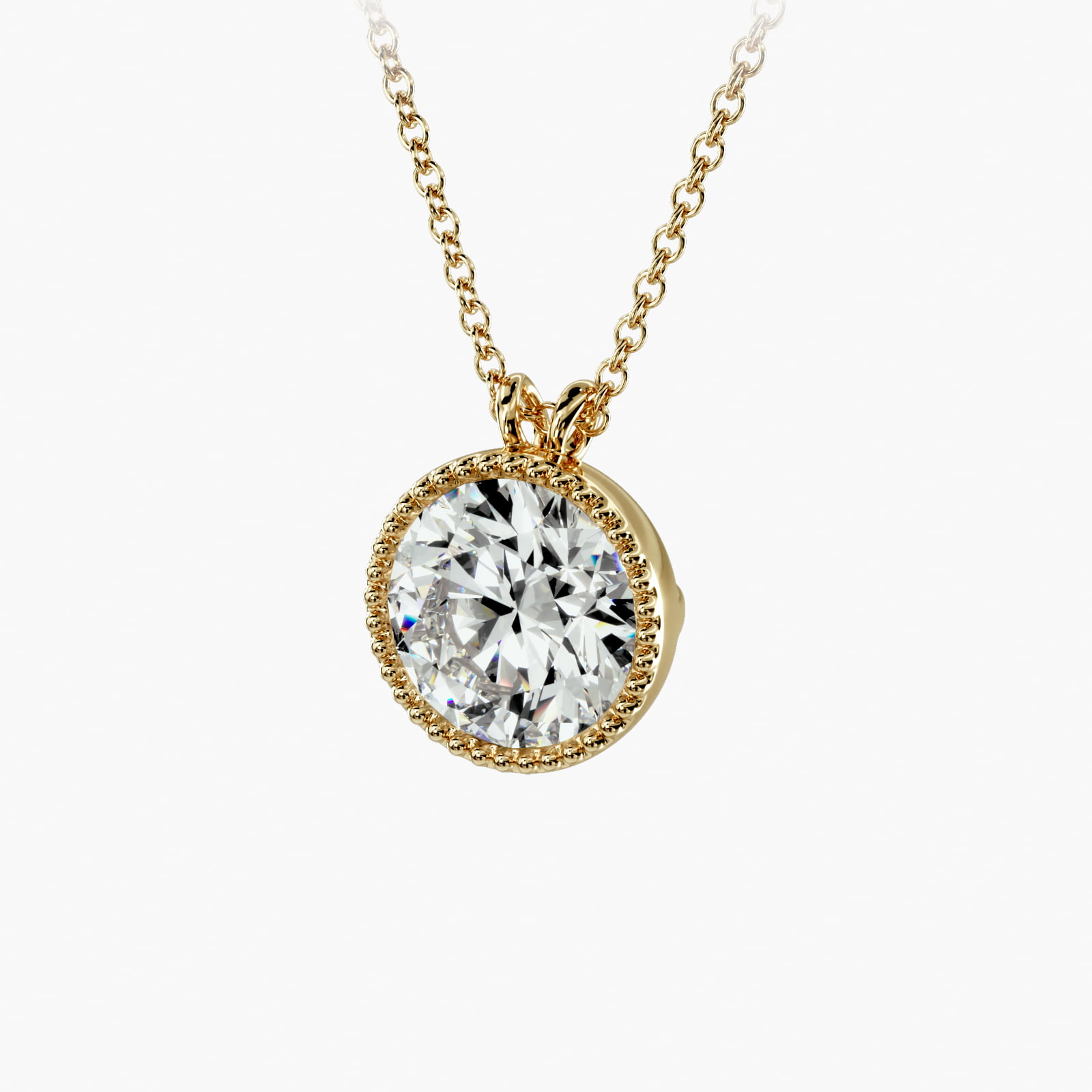 14K Yellow Gold Milgrain Bezel Diamond Pendant (Mounting)