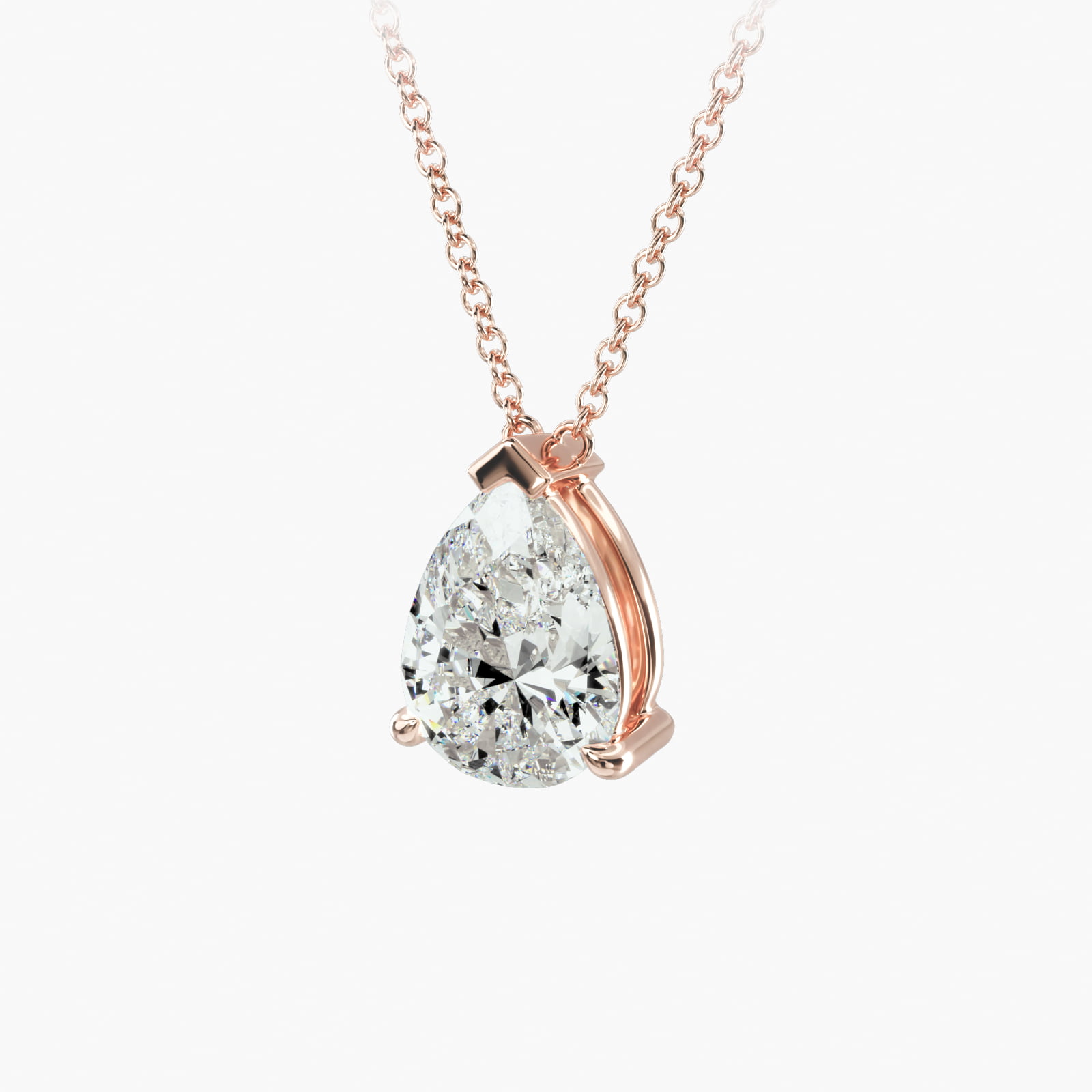14K Rose Gold Point Up Pear Shape Diamond Solitaire Pendant (Mounting)