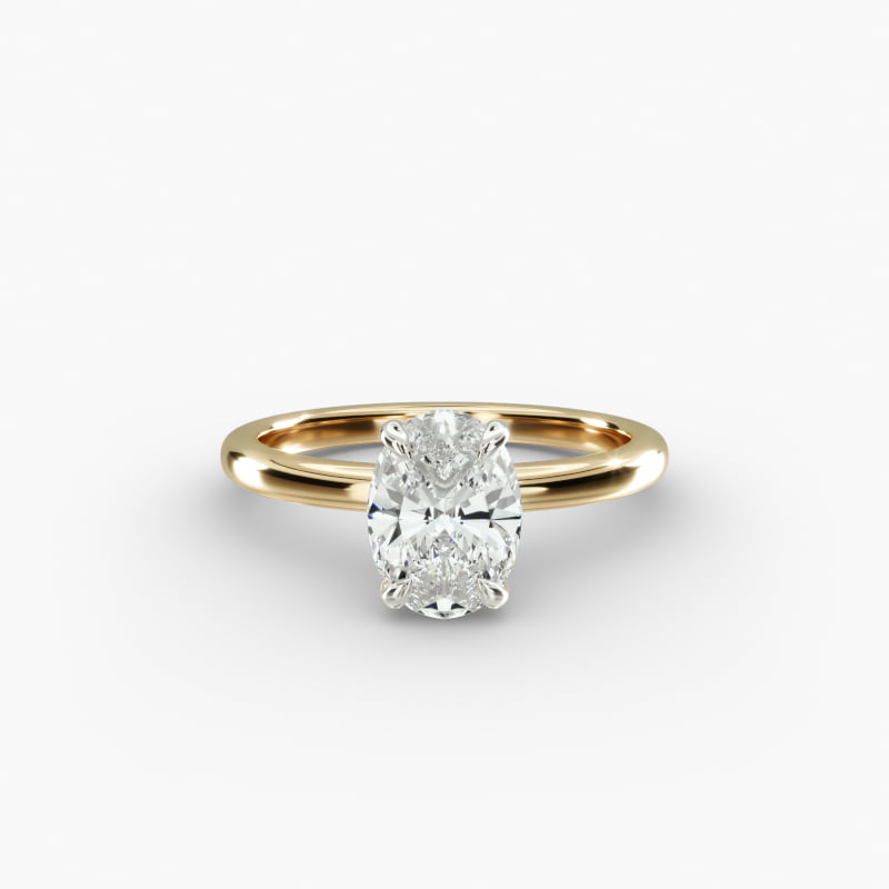 Oval Cut 1 CT Certified Diamond Claw Prong Flush Fit Solitaire Engagement Ring In 14K Yellow Gold