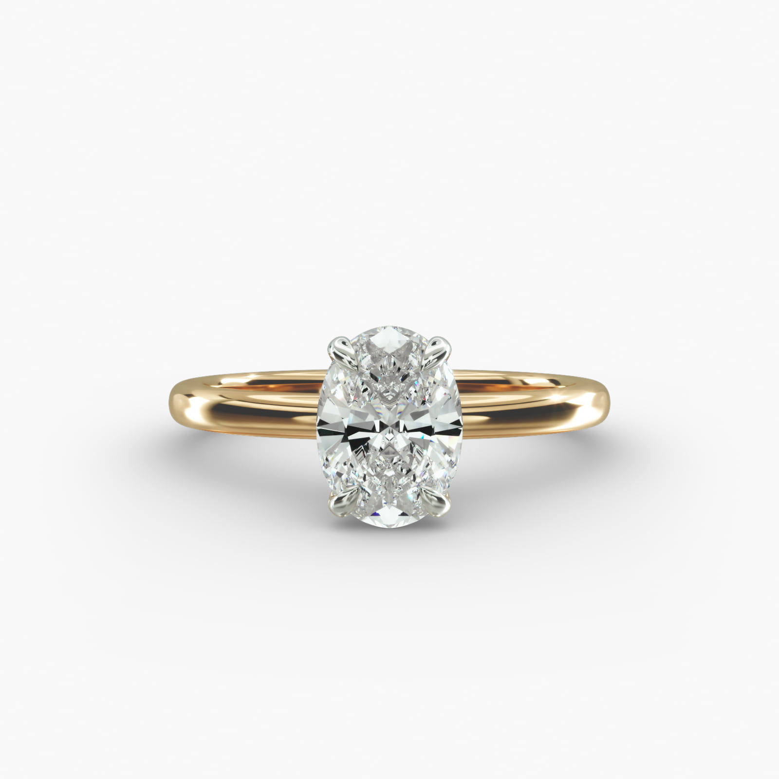 Oval Cut 1 CT Certified Lab-Grown Diamond Claw Prong Flush Fit Solitaire Engagement Ring In 14K Yellow Gold
