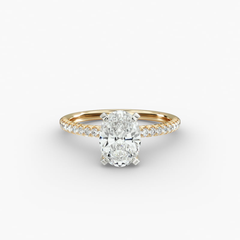 Oval Cut 1.5 CT Certified Lab-Grown Diamond Petite Pavé Engagement Ring In 14K Yellow Gold