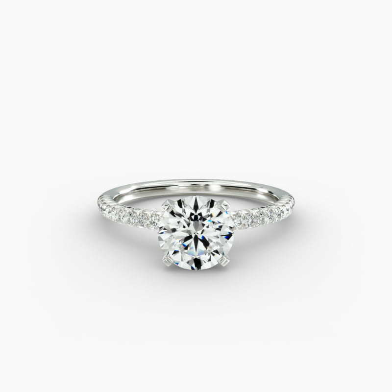 Round 1.5 CT Certified Diamond Petite Pavé Engagement Ring In 14K White Gold