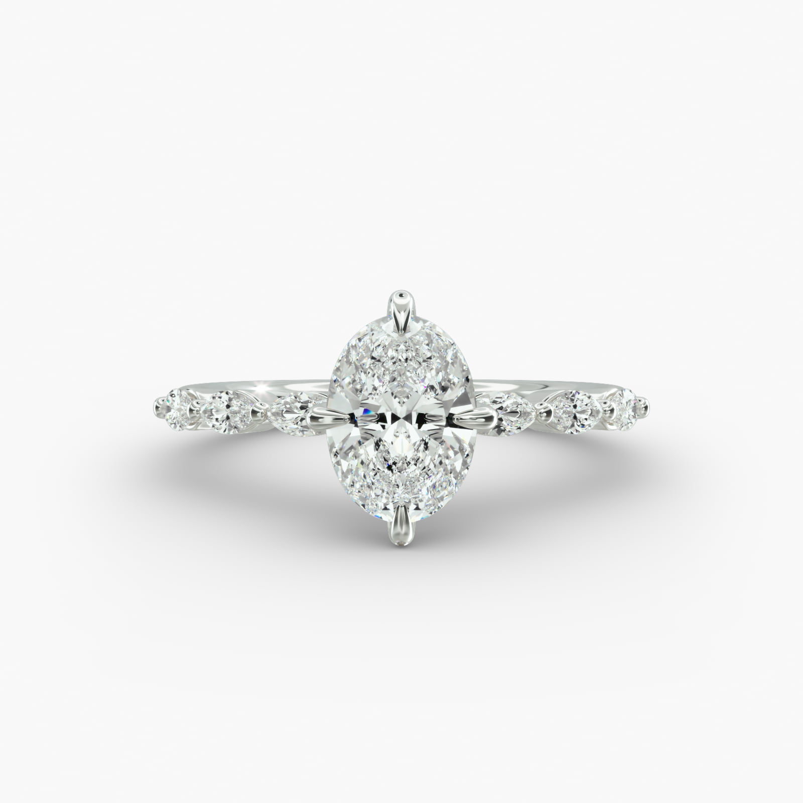 Oval Cut 1 CT Certified Lab-Grown Diamond Shared Prong Marquise Cut Sidestone Engagement Ring In 14K White Gold