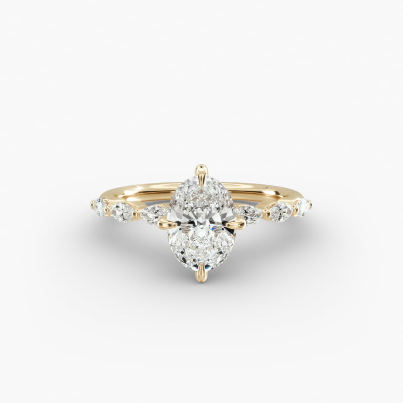 Oval Cut 1 CT Certified Lab-Grown Diamond Shared Prong Marquise Cut Sidestone Engagement Ring In 14K Yellow Gold