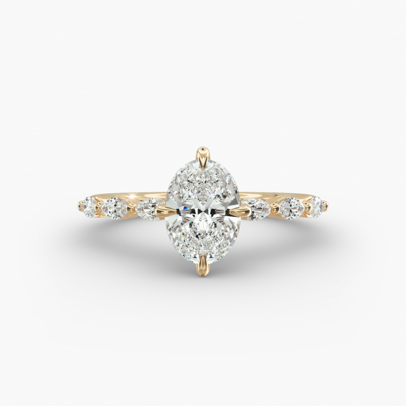 Oval Cut 1 CT Certified Lab-Grown Diamond Shared Prong Marquise Cut Sidestone Engagement Ring In 14K Yellow Gold