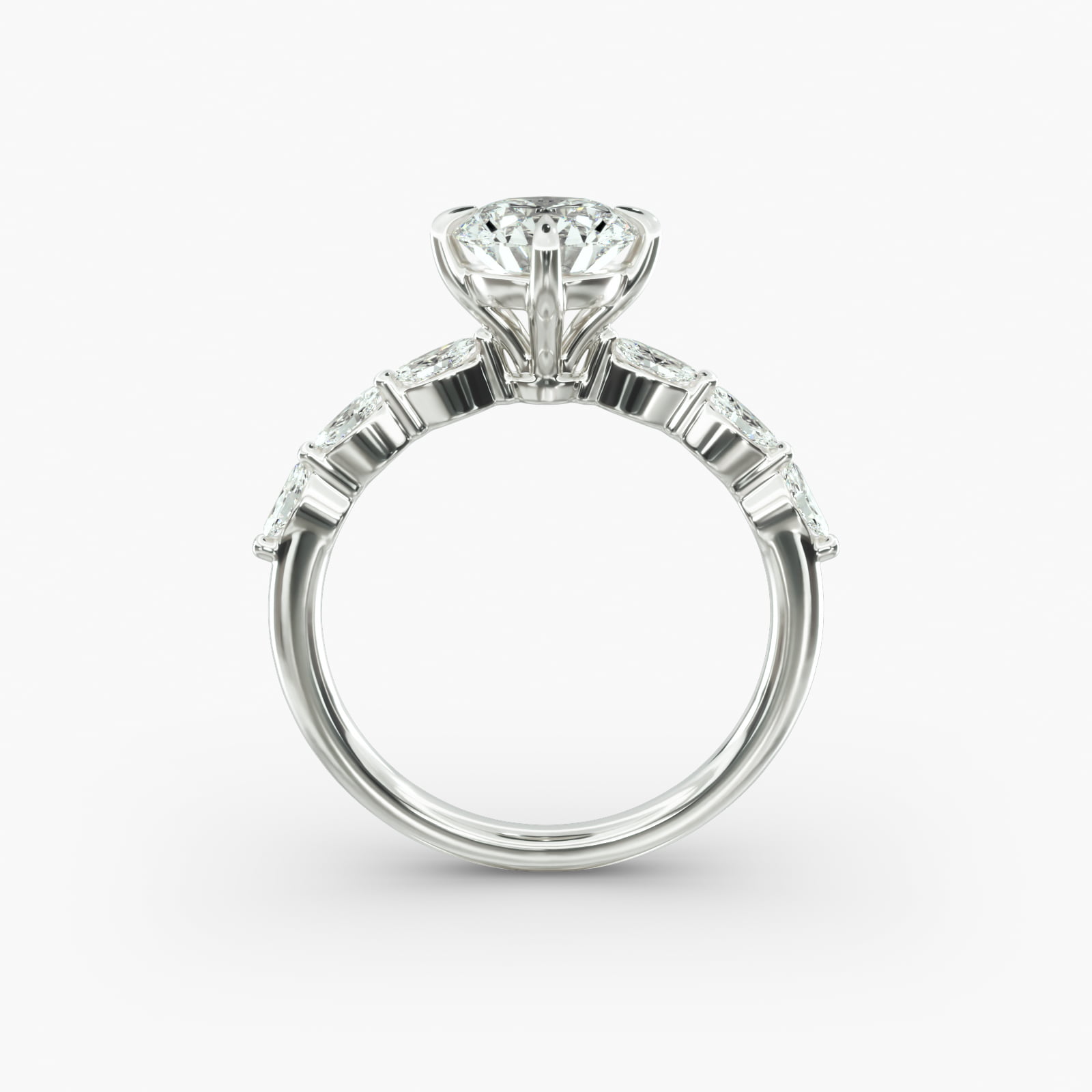 Round 1 CT Certified Lab-Grown Diamond Shared Prong Marquise Cut Sidestone Engagement Ring In 14K White Gold