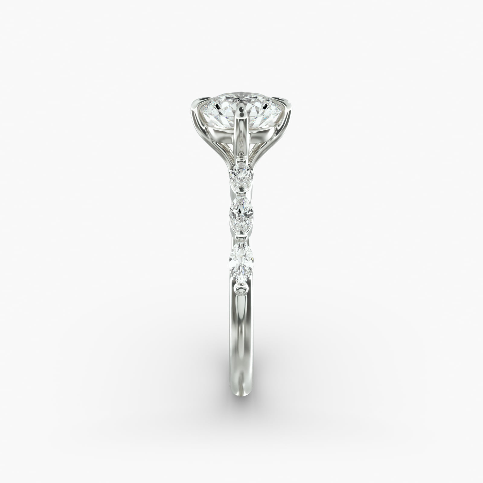 Round 1 CT Certified Lab-Grown Diamond Shared Prong Marquise Cut Sidestone Engagement Ring In 14K White Gold