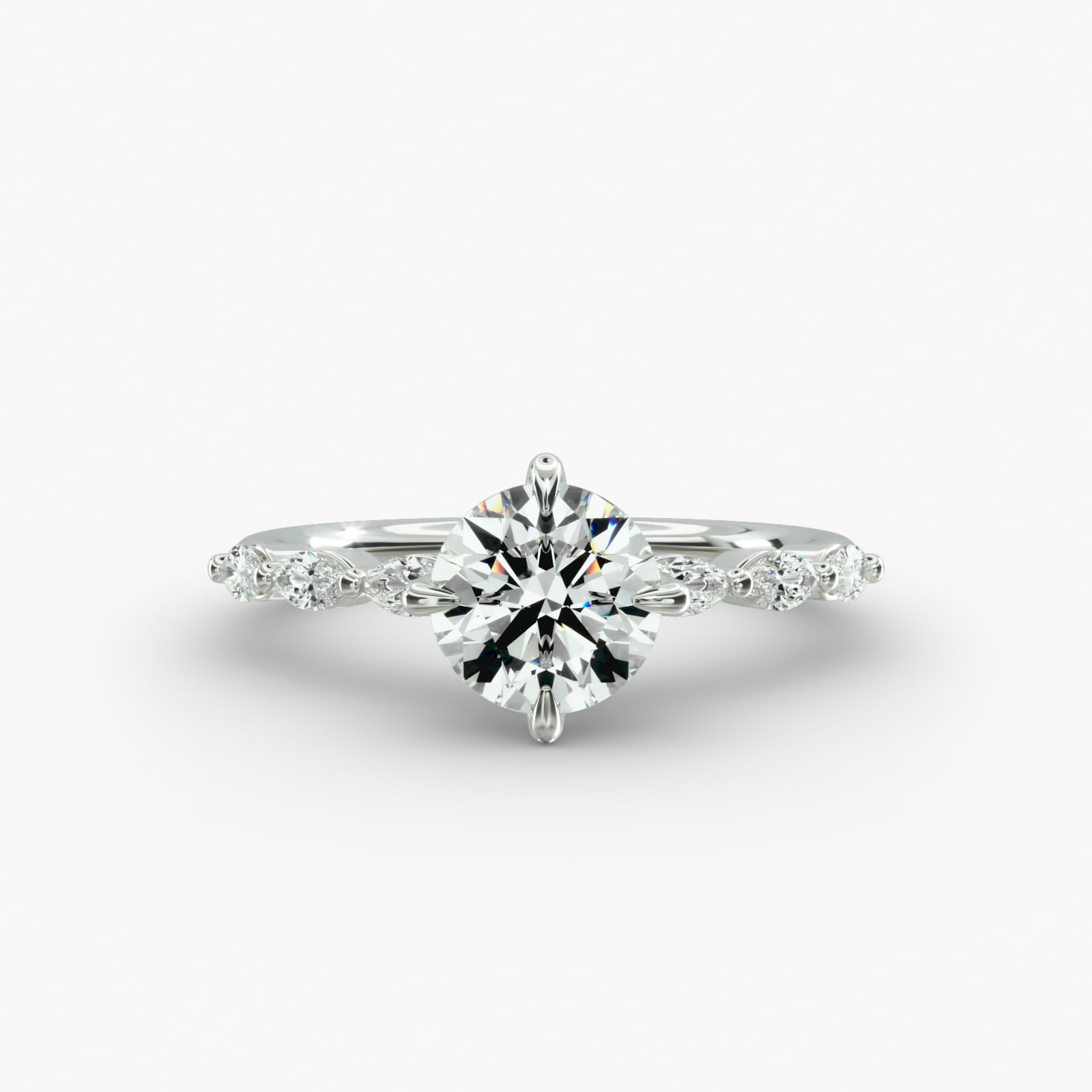 Round 1 CT Certified Lab-Grown Diamond Shared Prong Marquise Cut Sidestone Engagement Ring In 14K White Gold