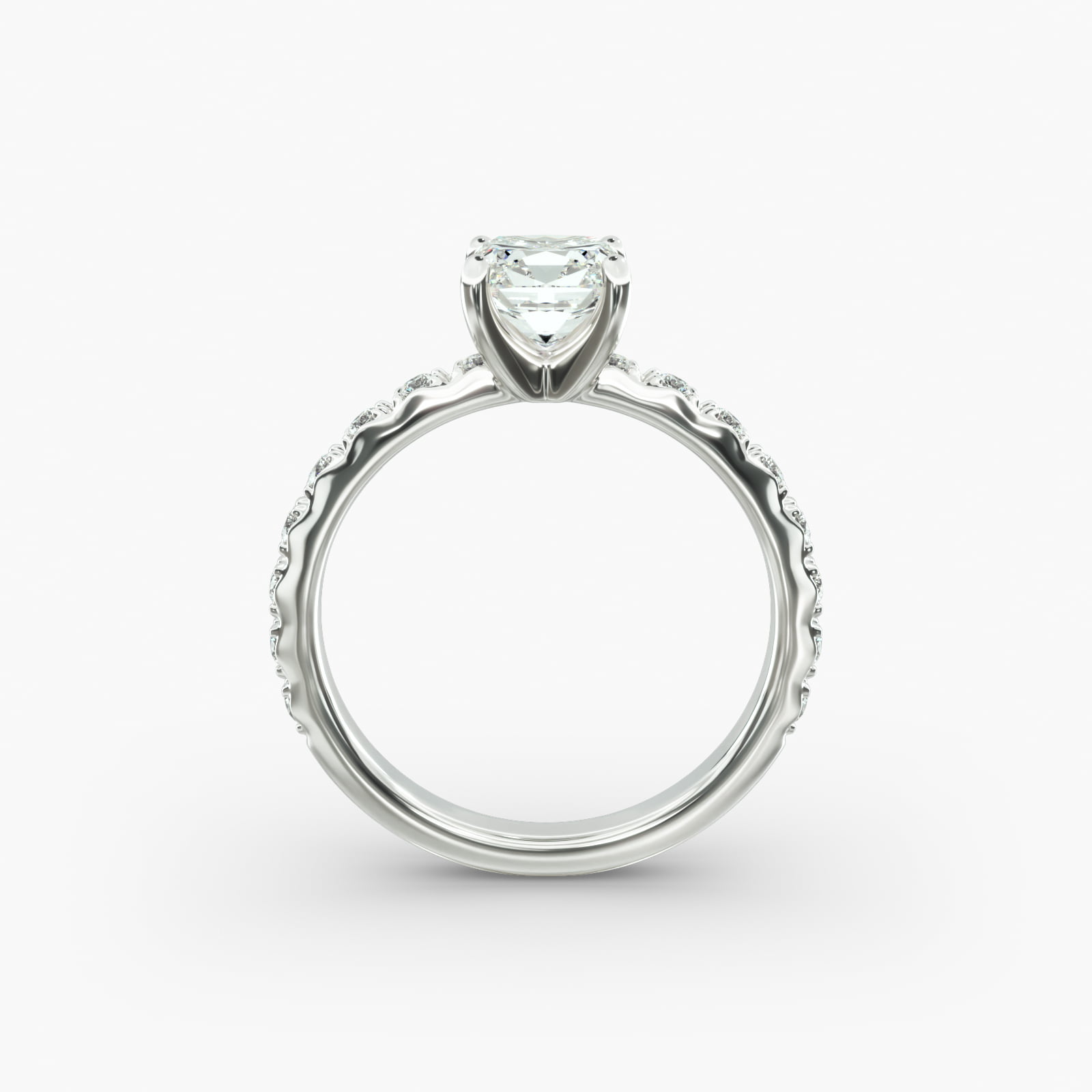 French Cut Pavé Diamond Engagement Ring In 14K White Gold