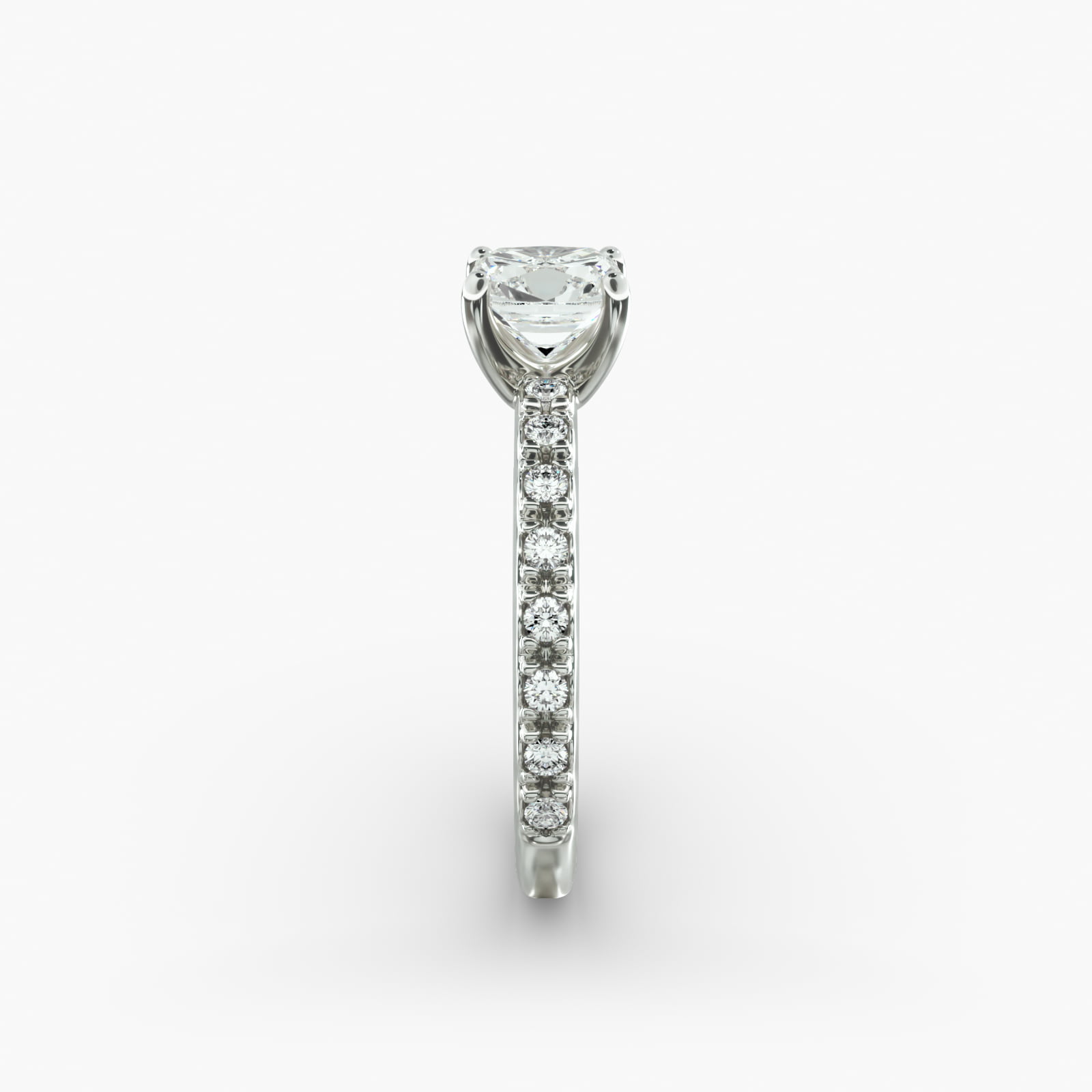 French Cut Pavé Diamond Engagement Ring In 14K White Gold