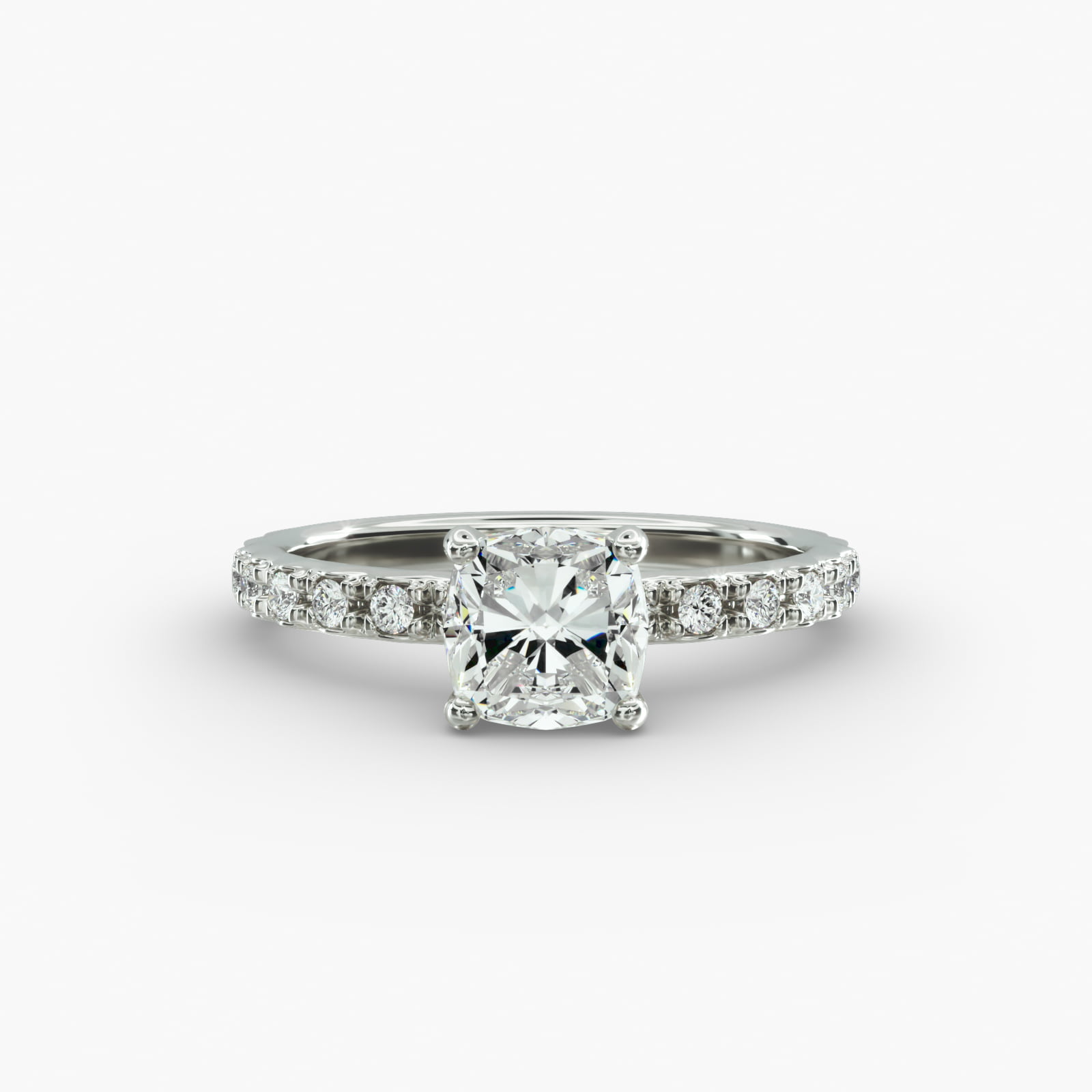French Cut Pavé Diamond Engagement Ring In 14K White Gold