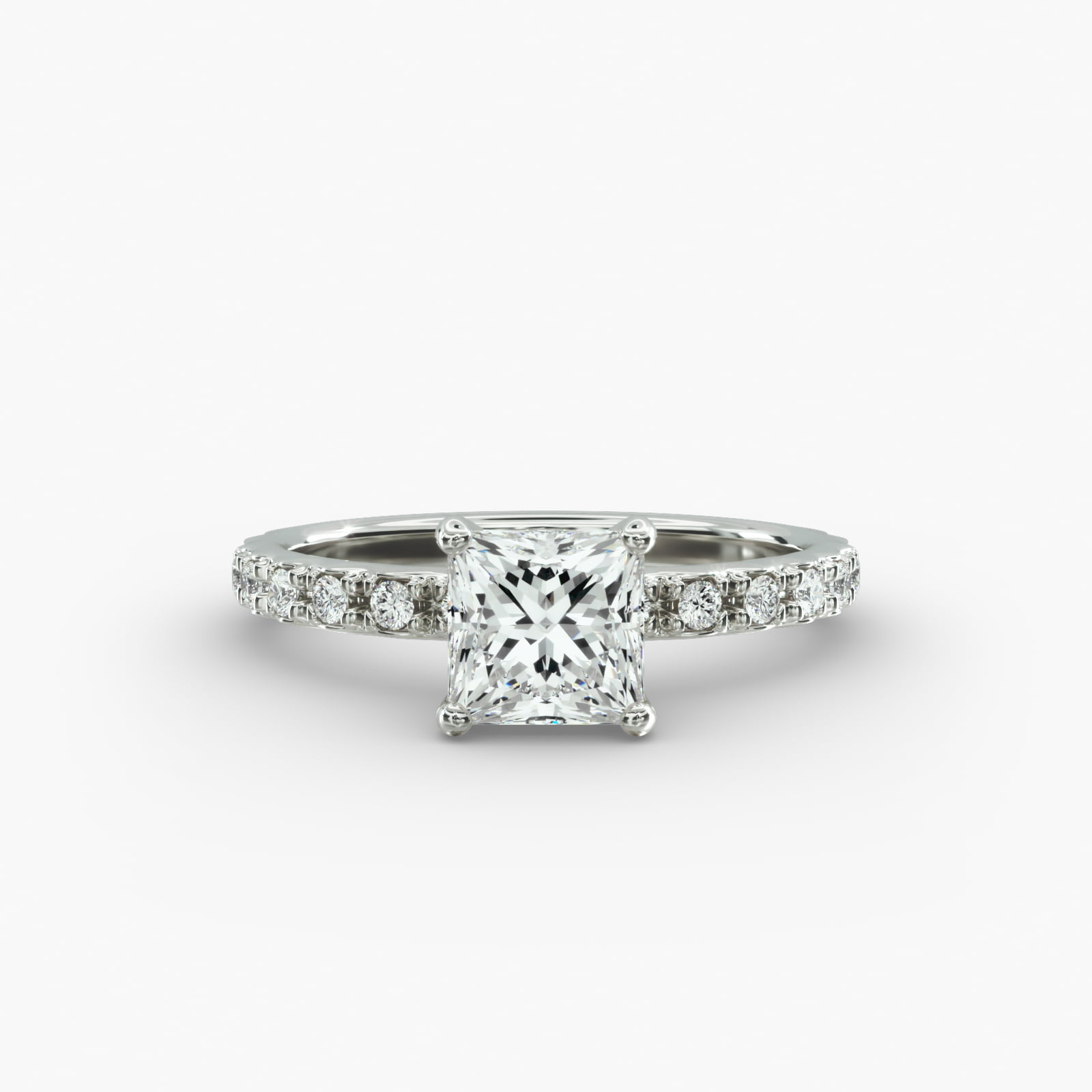 French Cut Pavé Diamond Engagement Ring In 14K White Gold