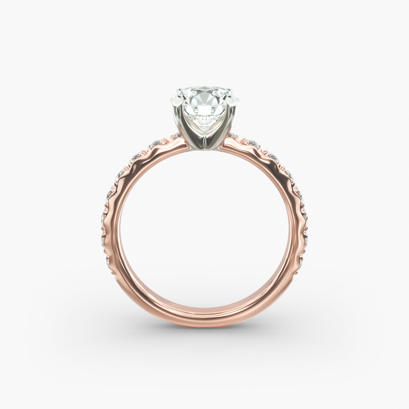 French Cut Pavé Diamond Engagement Ring In 14K Rose Gold