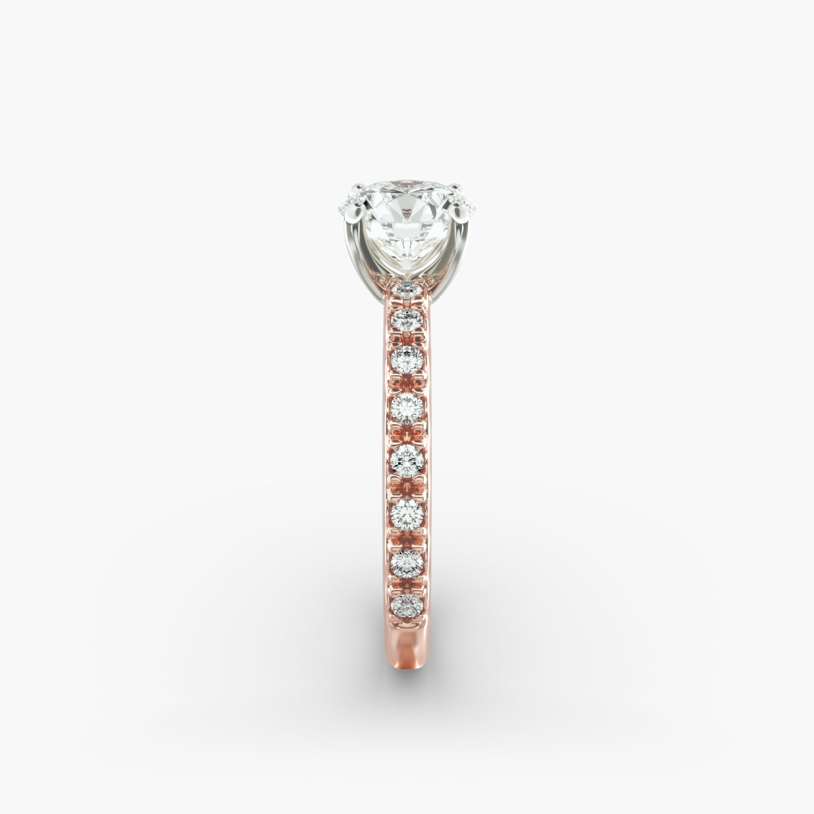 French Cut Pavé Diamond Engagement Ring In 14K Rose Gold