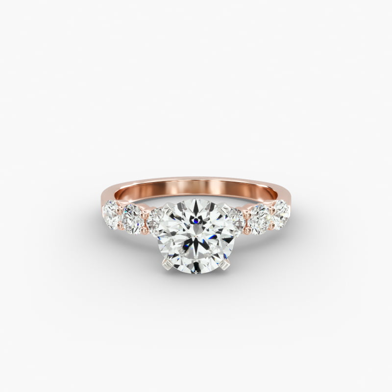 Six Round Side Stone Diamond Common Prong Engagement Ring In 14K Rose Gold