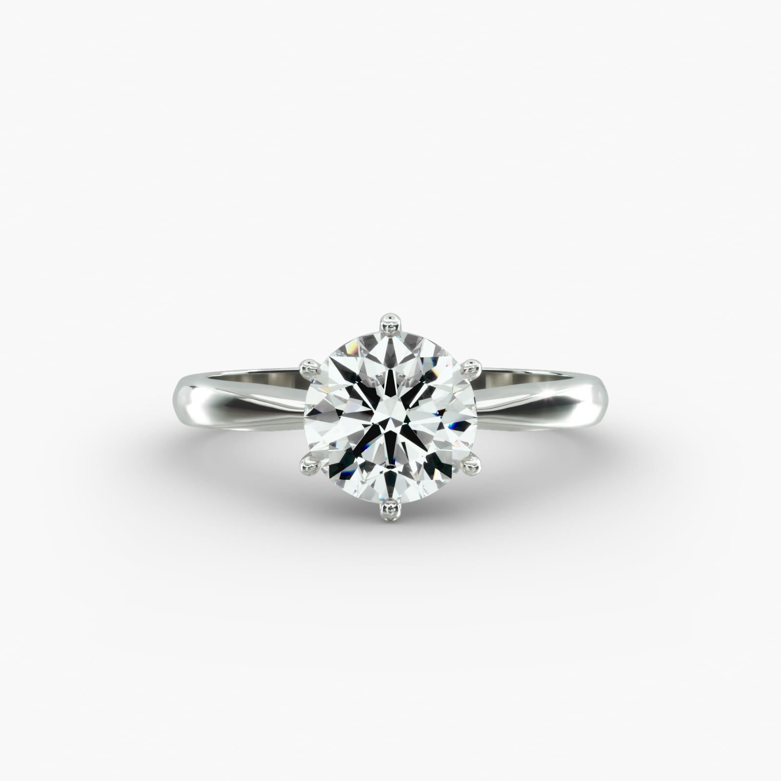 Six Prong Solitaire Engagement Ring With Wire Basket In 14K White Gold